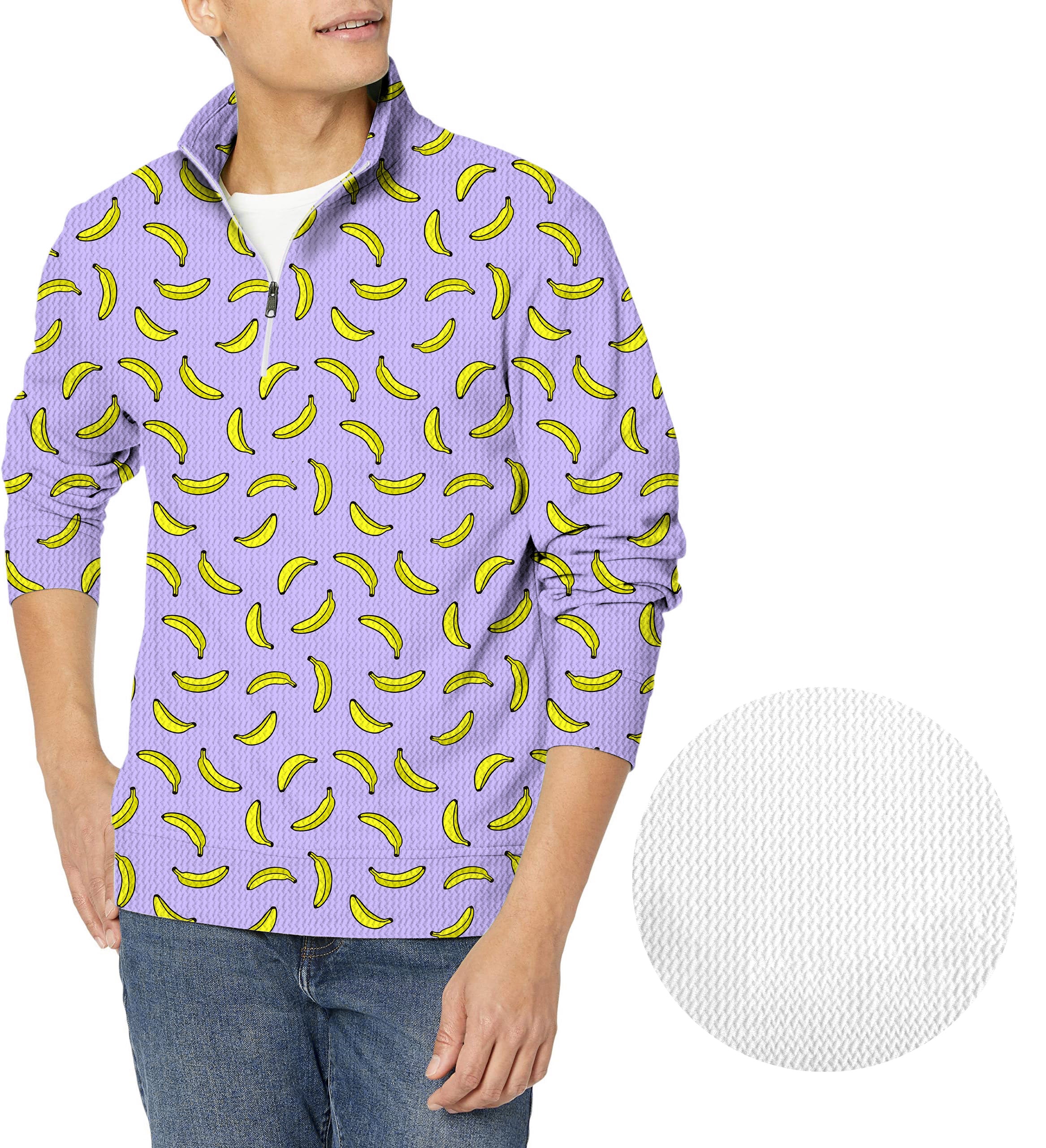 Taro Purple Banana Men's Golf Waffle Zipper Pullover