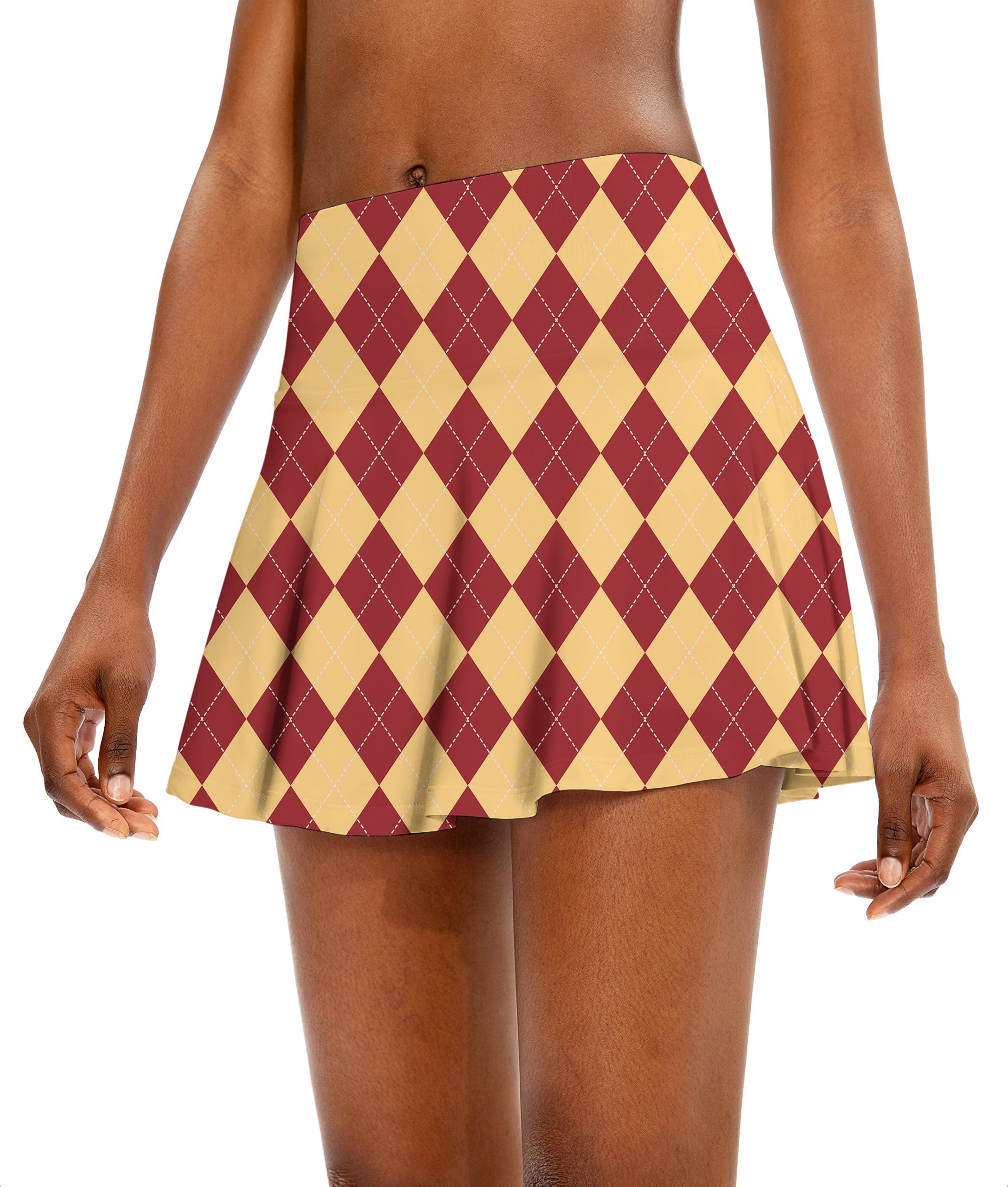 yellow red Argyle Women's Athletic Golf Skorts Flared Skirts