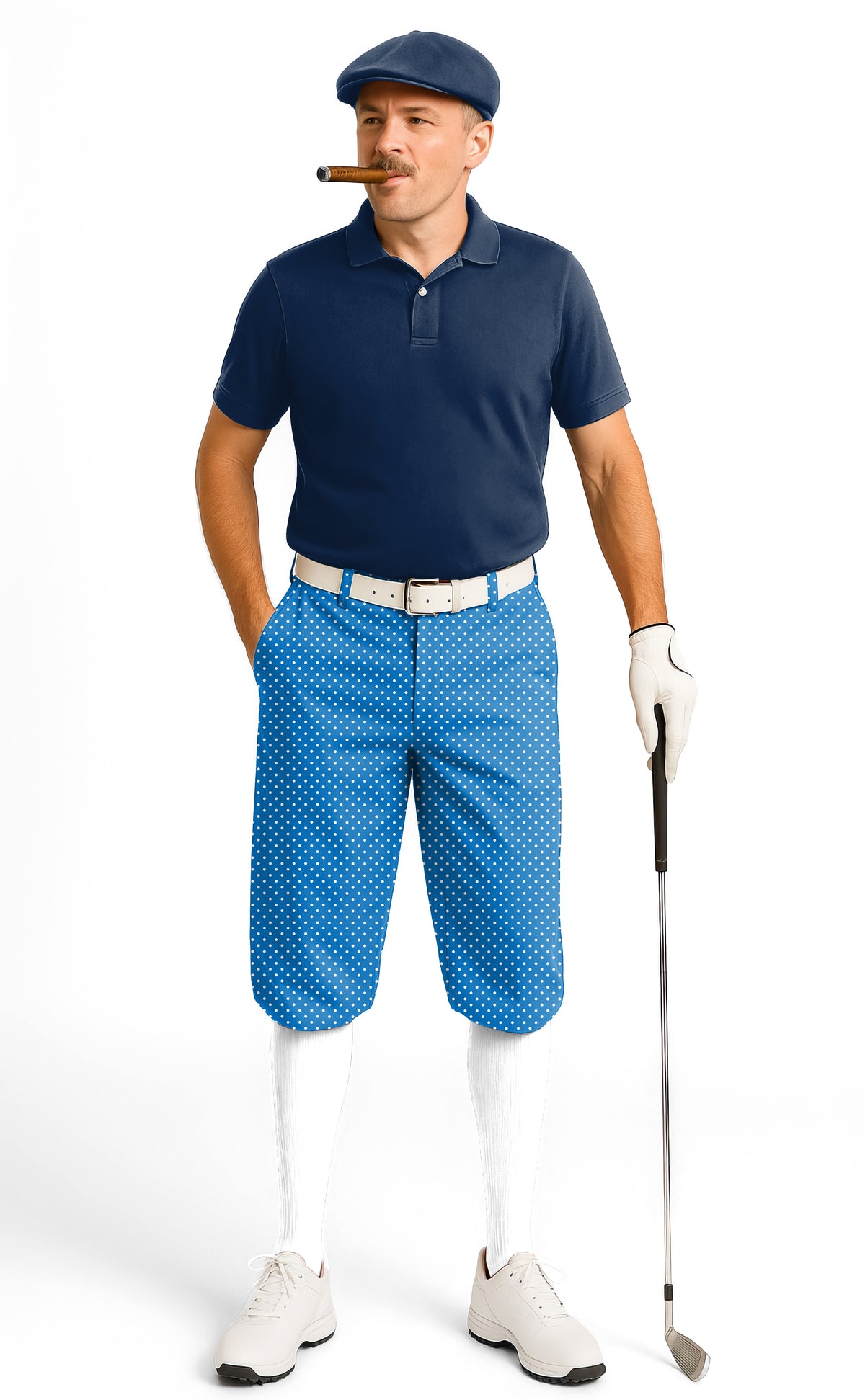 Sky blue with white polka dots Men's Golf Knickers Pants