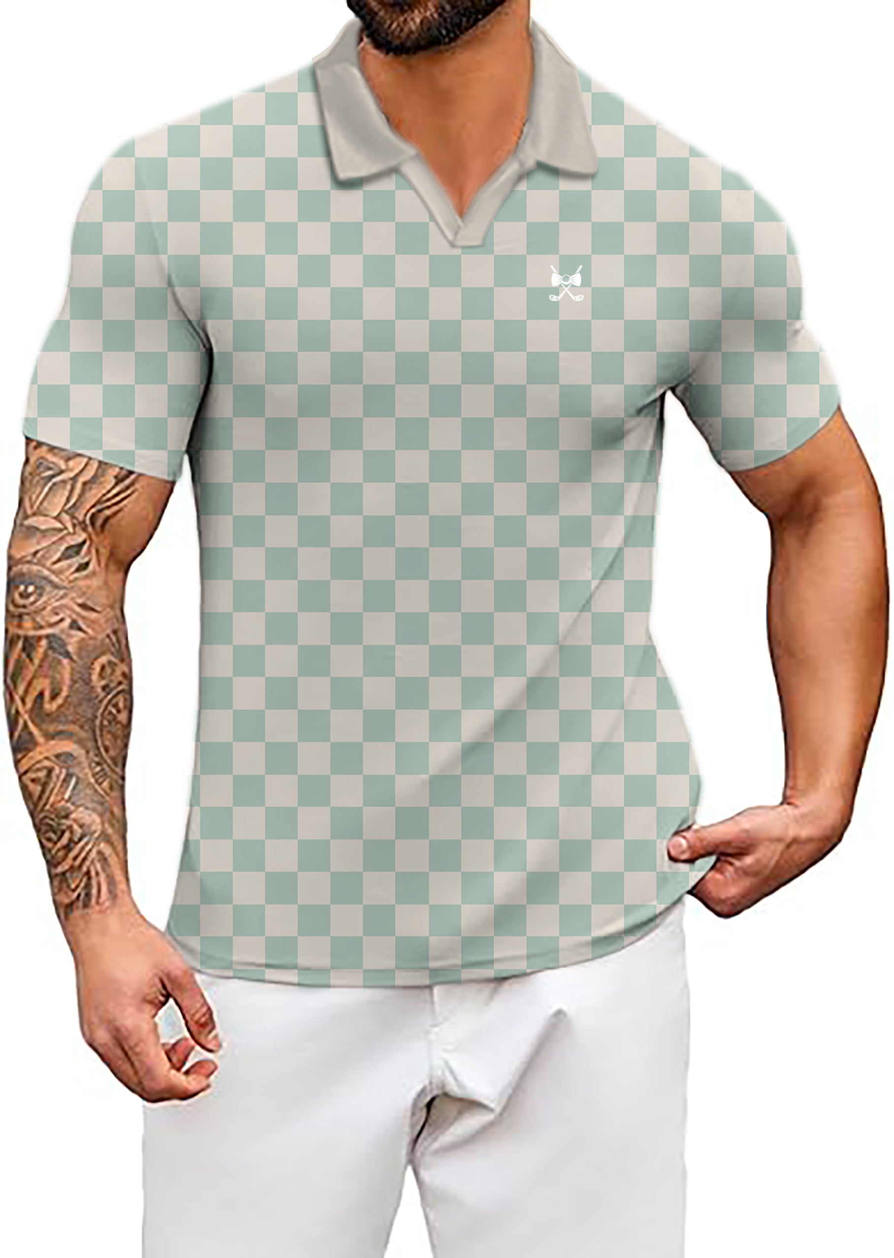 Men's Grid Lock V Neck Golf Polo Shirts