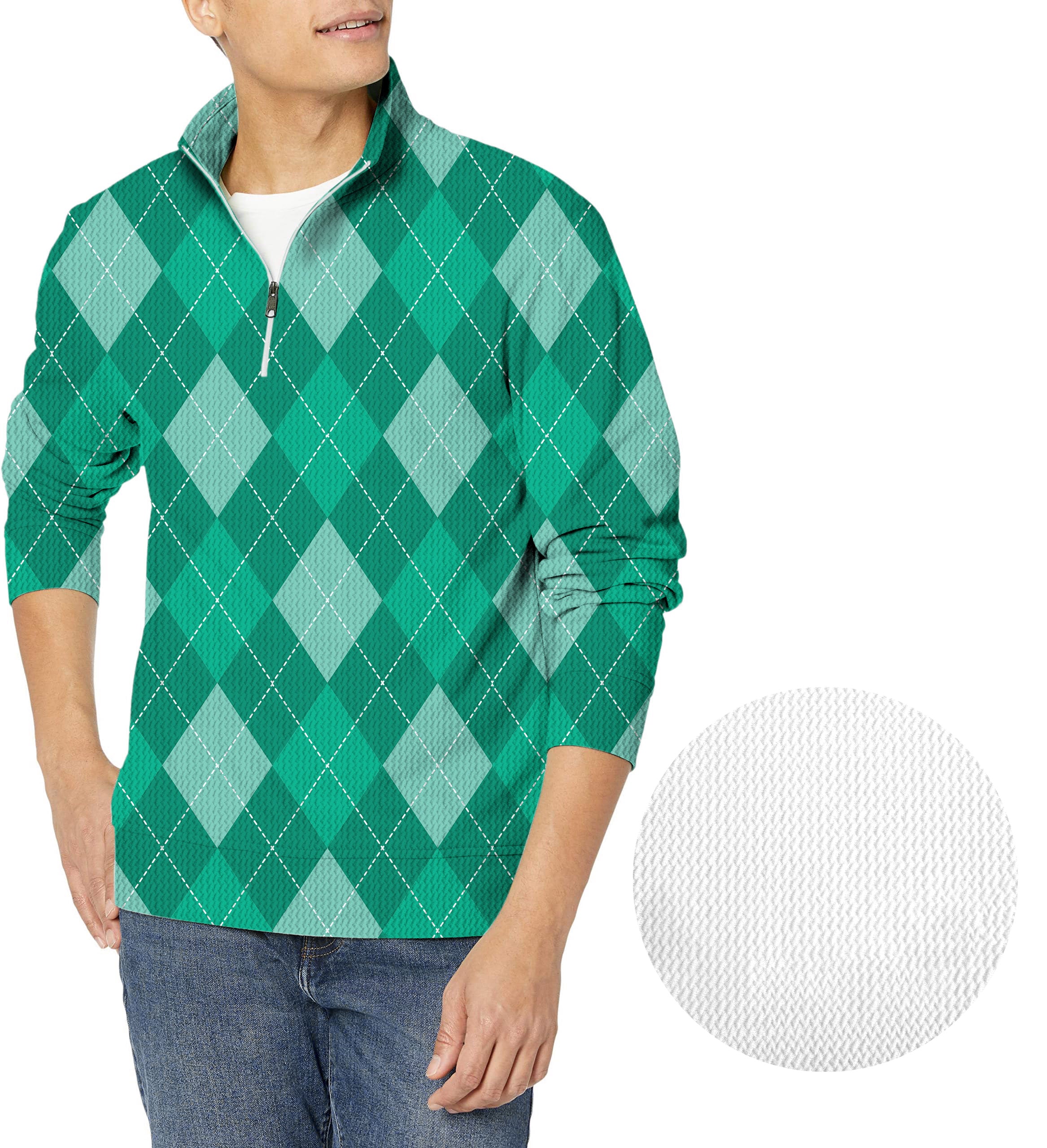Green Argyle-Men's Golf Waffle Zipper Pullover