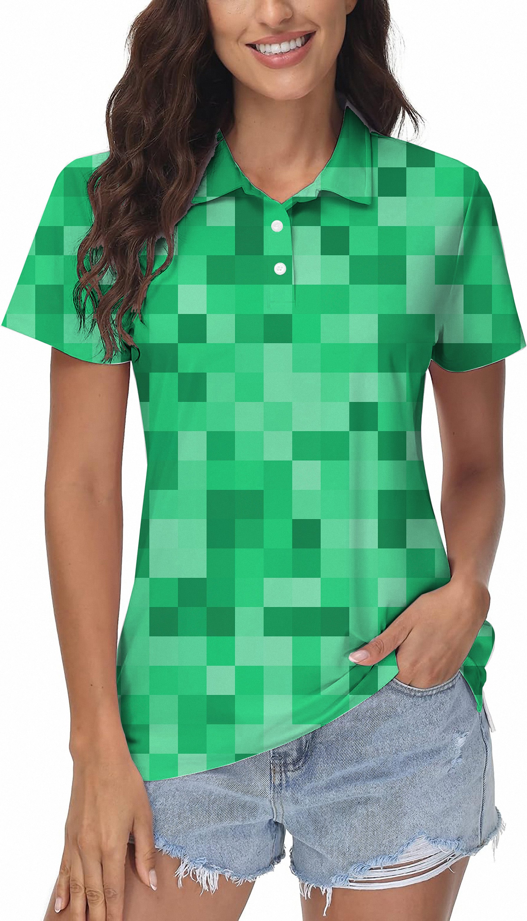 Green Pixel Big Women's Golf Polo