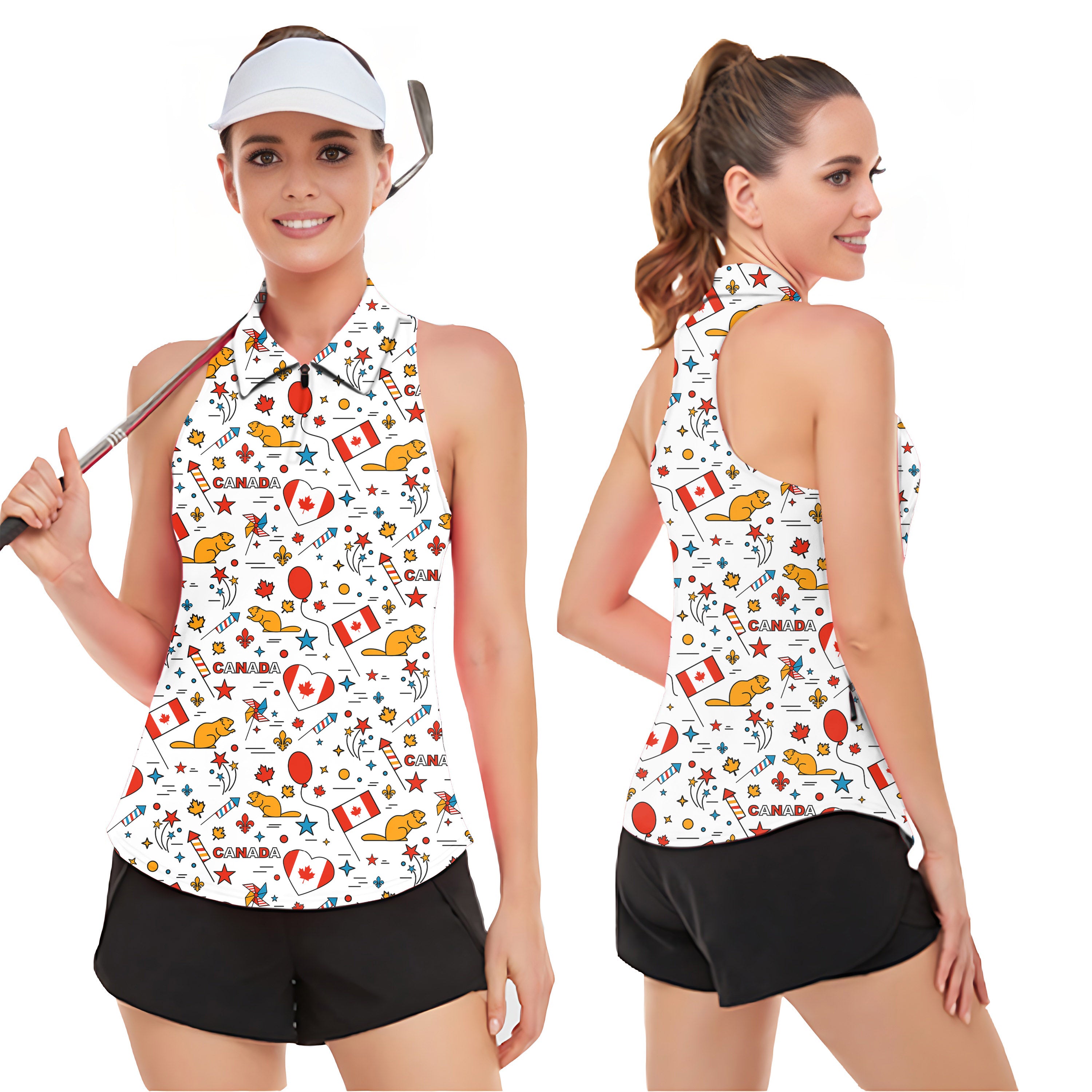 Canadian Balloon Squirrel Women’s Sleeveless Golf Tank Top Shirt Polo