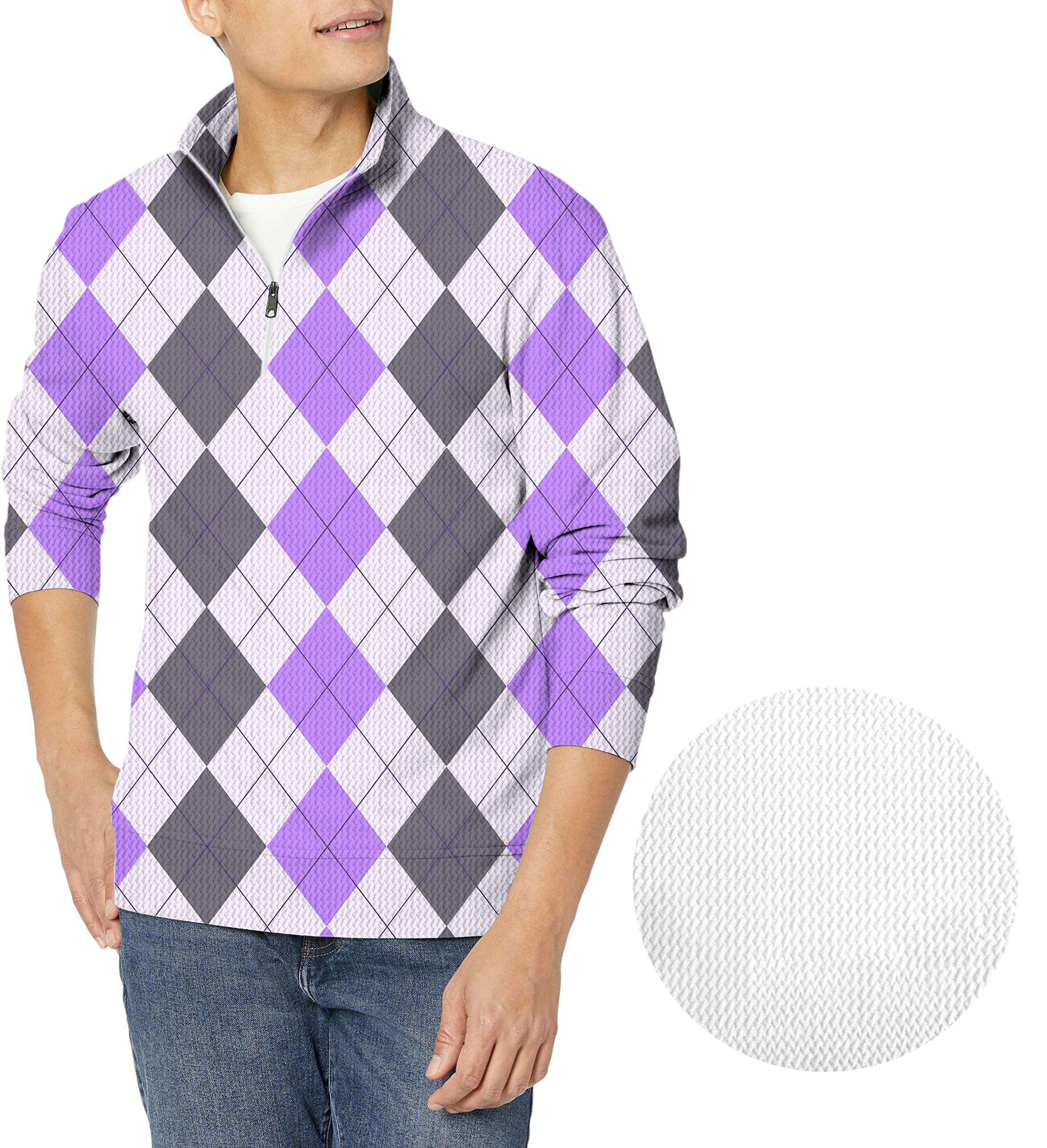 Purple grey Argyle-Men's Golf Waffle Zipper Pullover