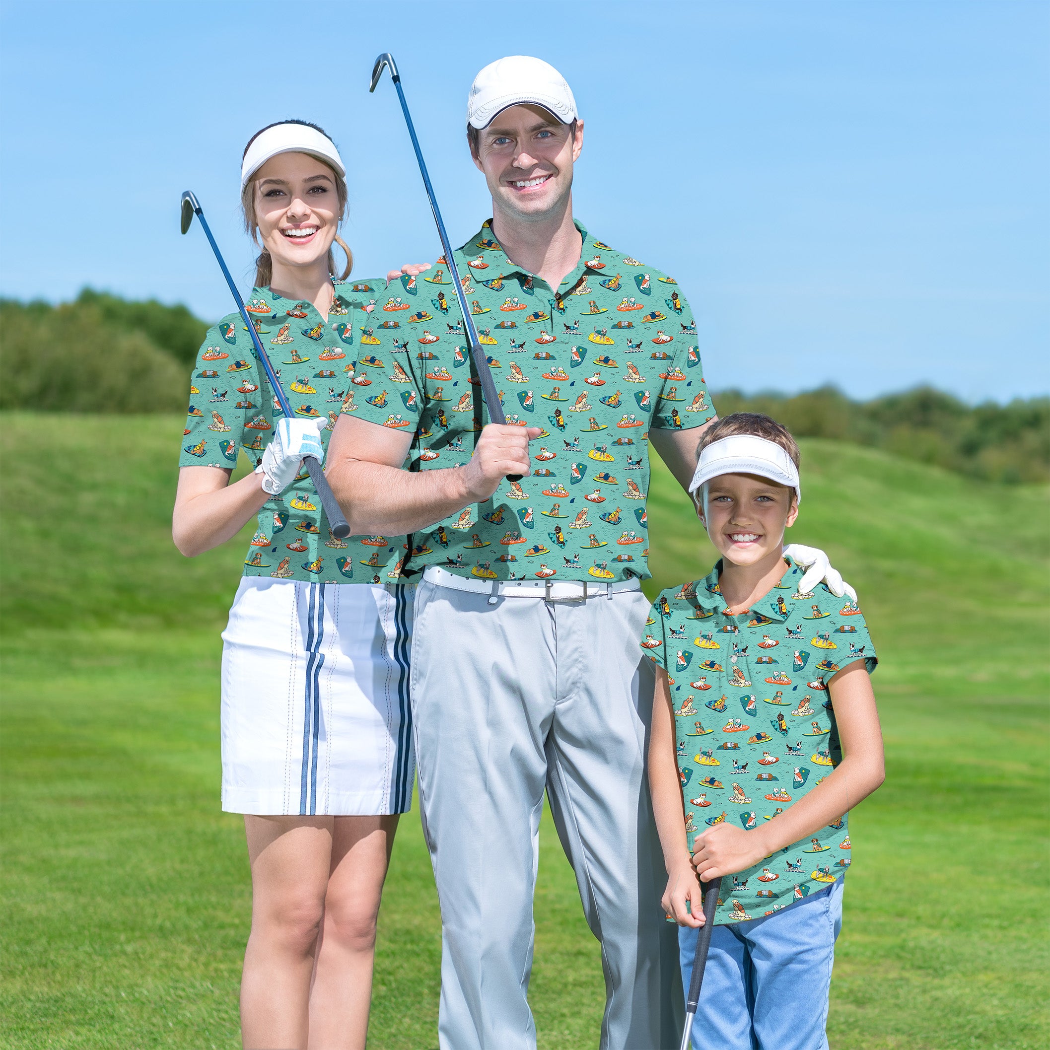 Golf Polo Family set Dog Skateboarding