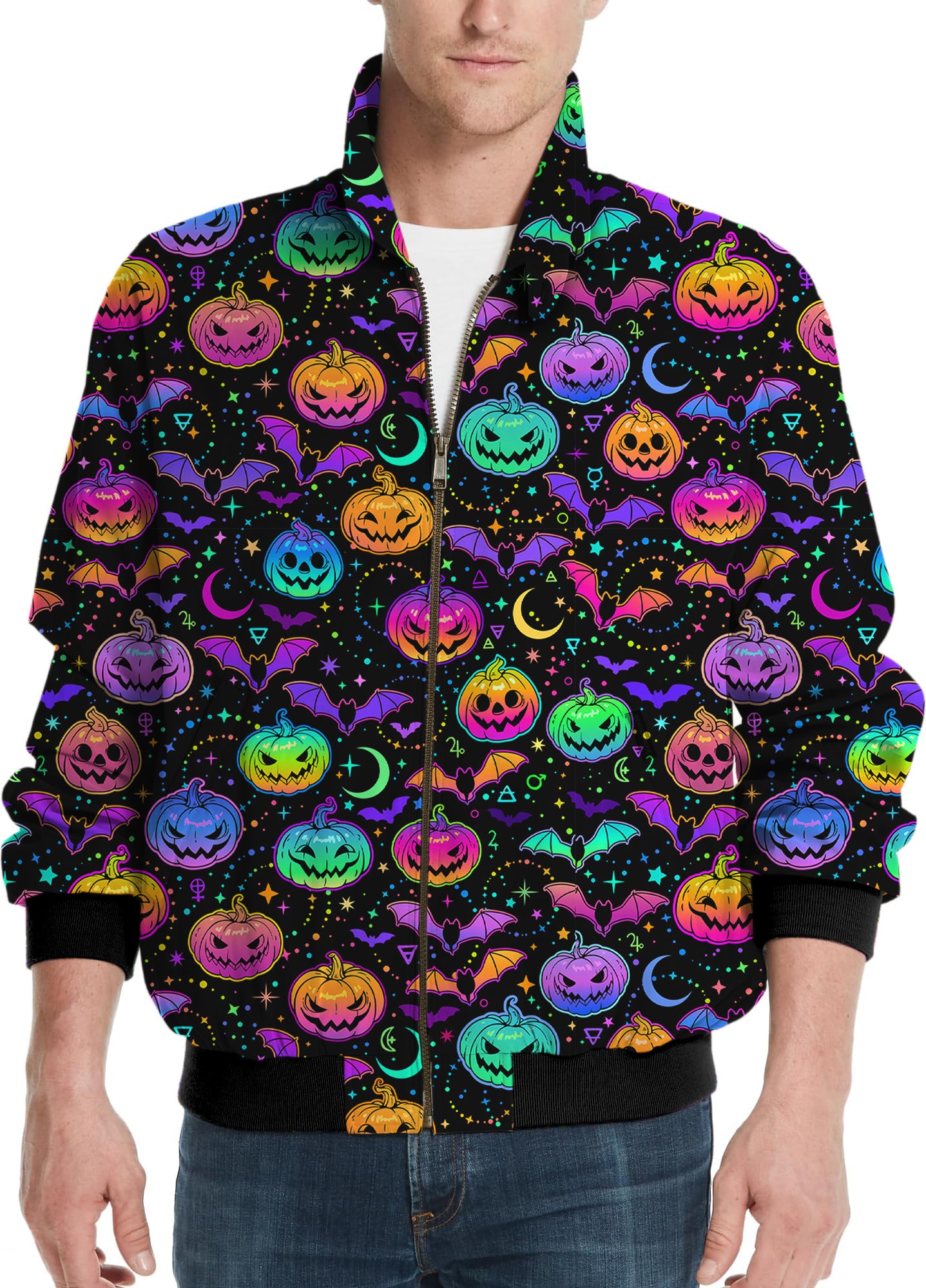 Neon Halloween Pumpkin Men's Golf Windbreaker Light Jacket