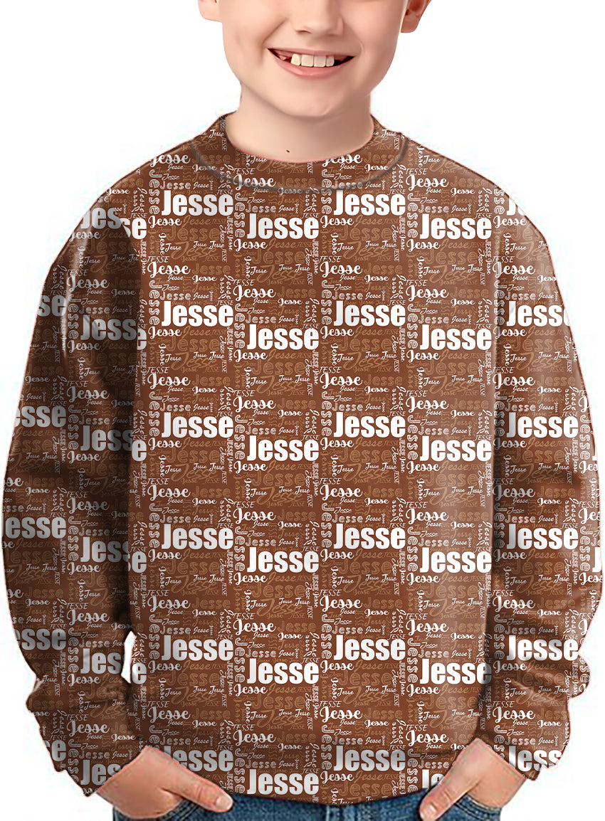 Custom name brown Crewneck Pullover Kids Ugly Sweater