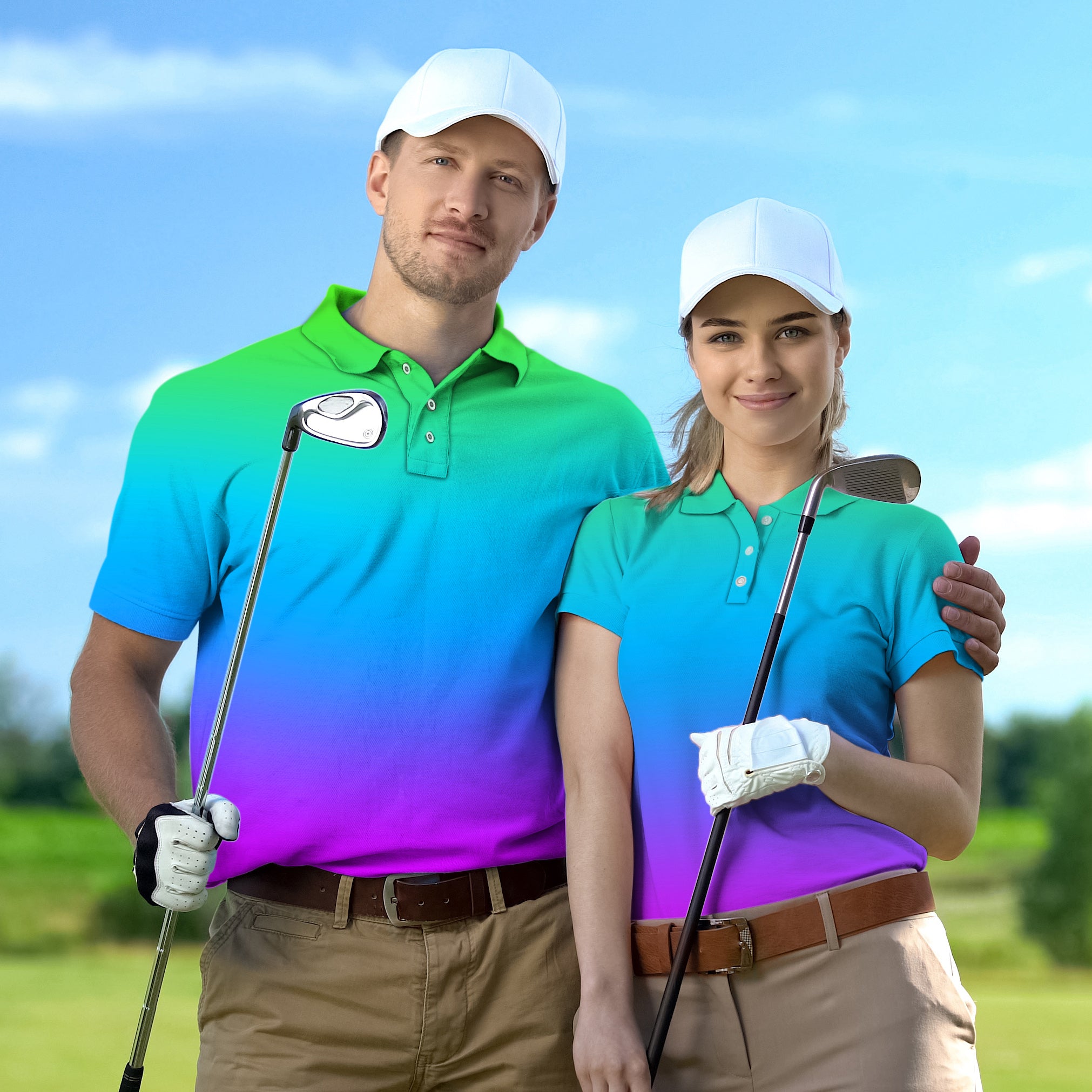 Golf Polo Couple Family set Neon Gradients tournament