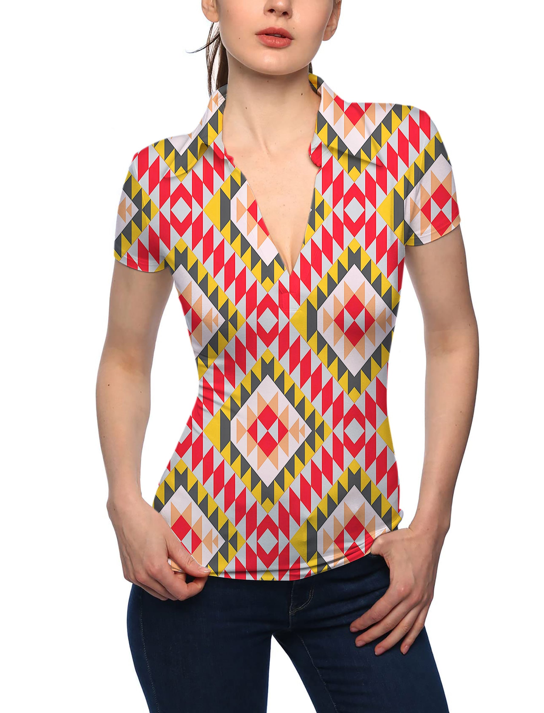 Women's Eco Friendly Bold Vibrations V Neck Golf Polo