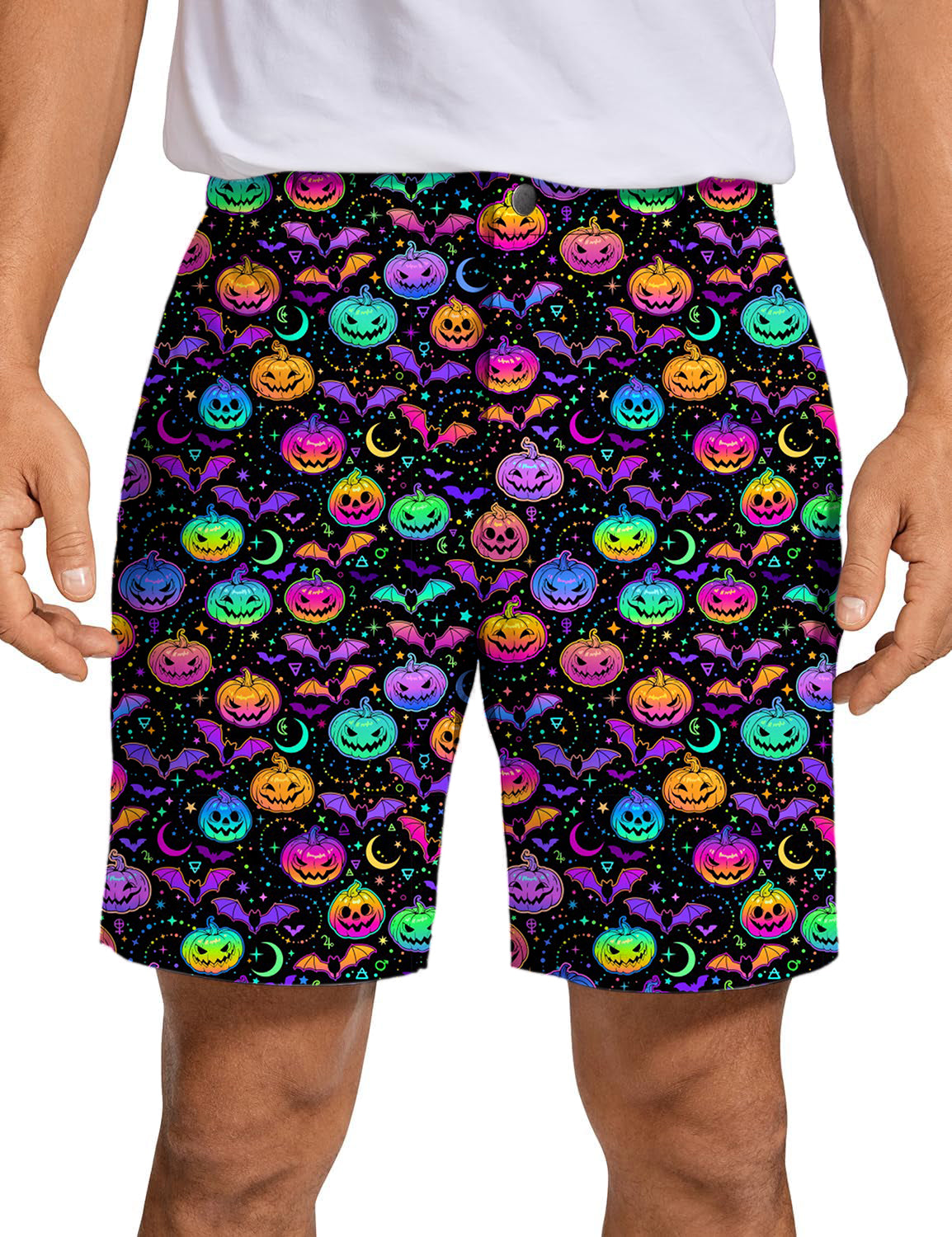 Men's Neon Halloween Pumpkin Golf Shorts