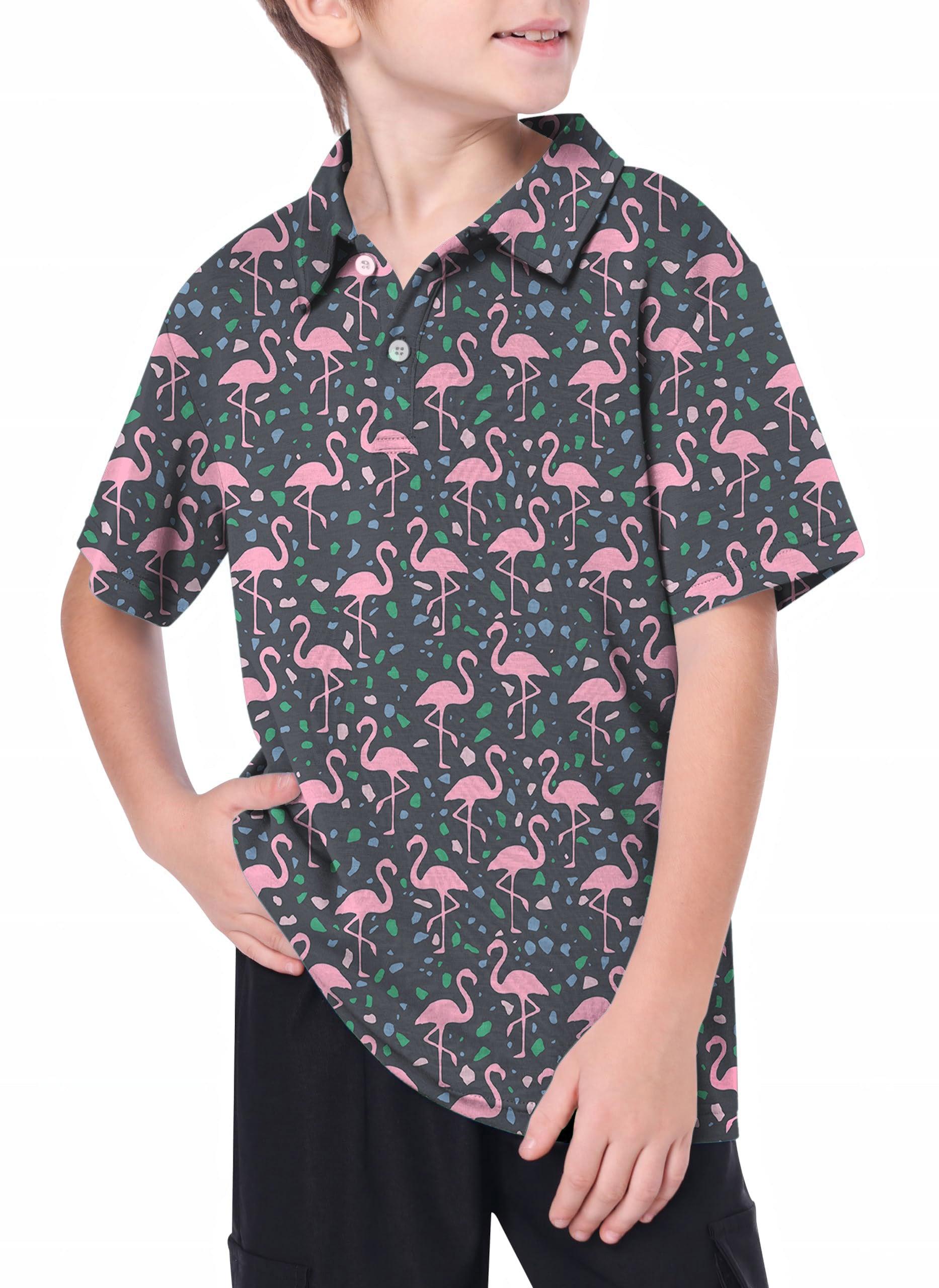 Youth Terrazzo Flamingo Golf Polo