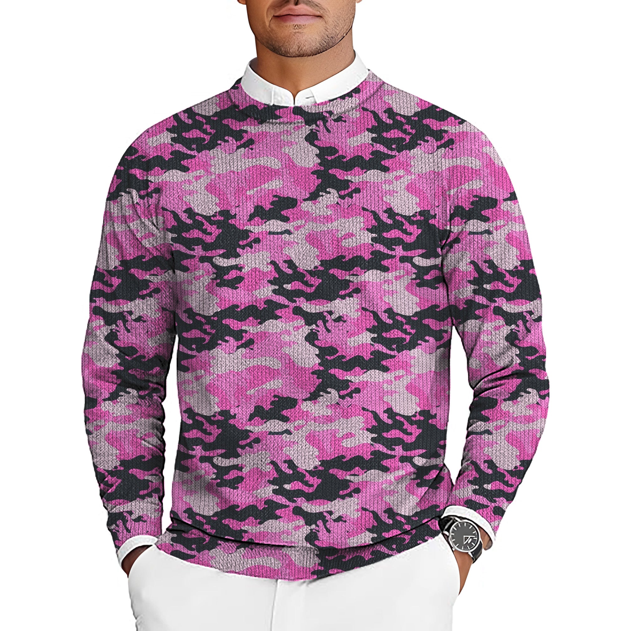 Pink Camo Men's Golf Crewneck Pullover Sweaters Ugly Sweater