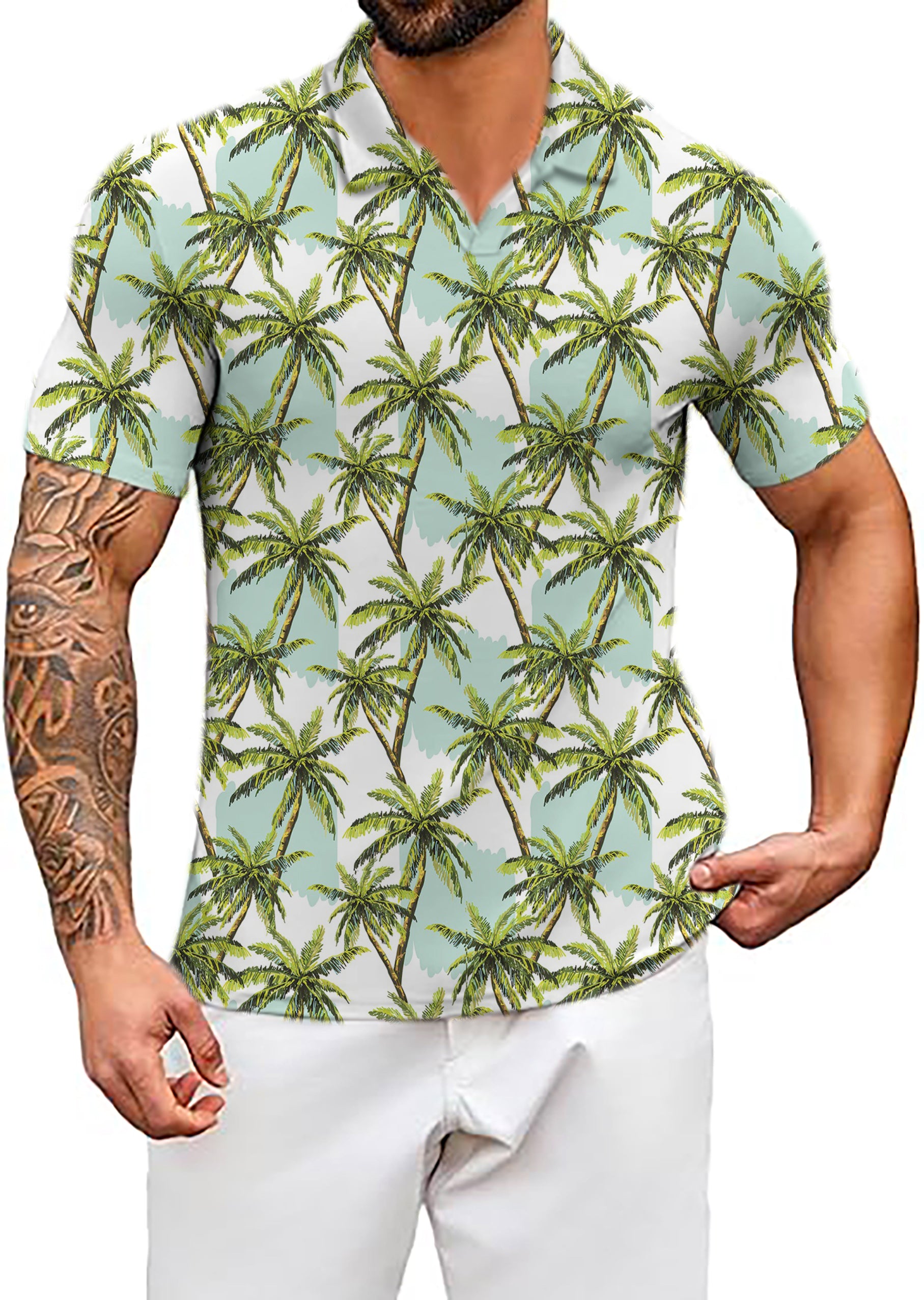 Men's Coconut trees V Neck Golf Polo Shirts