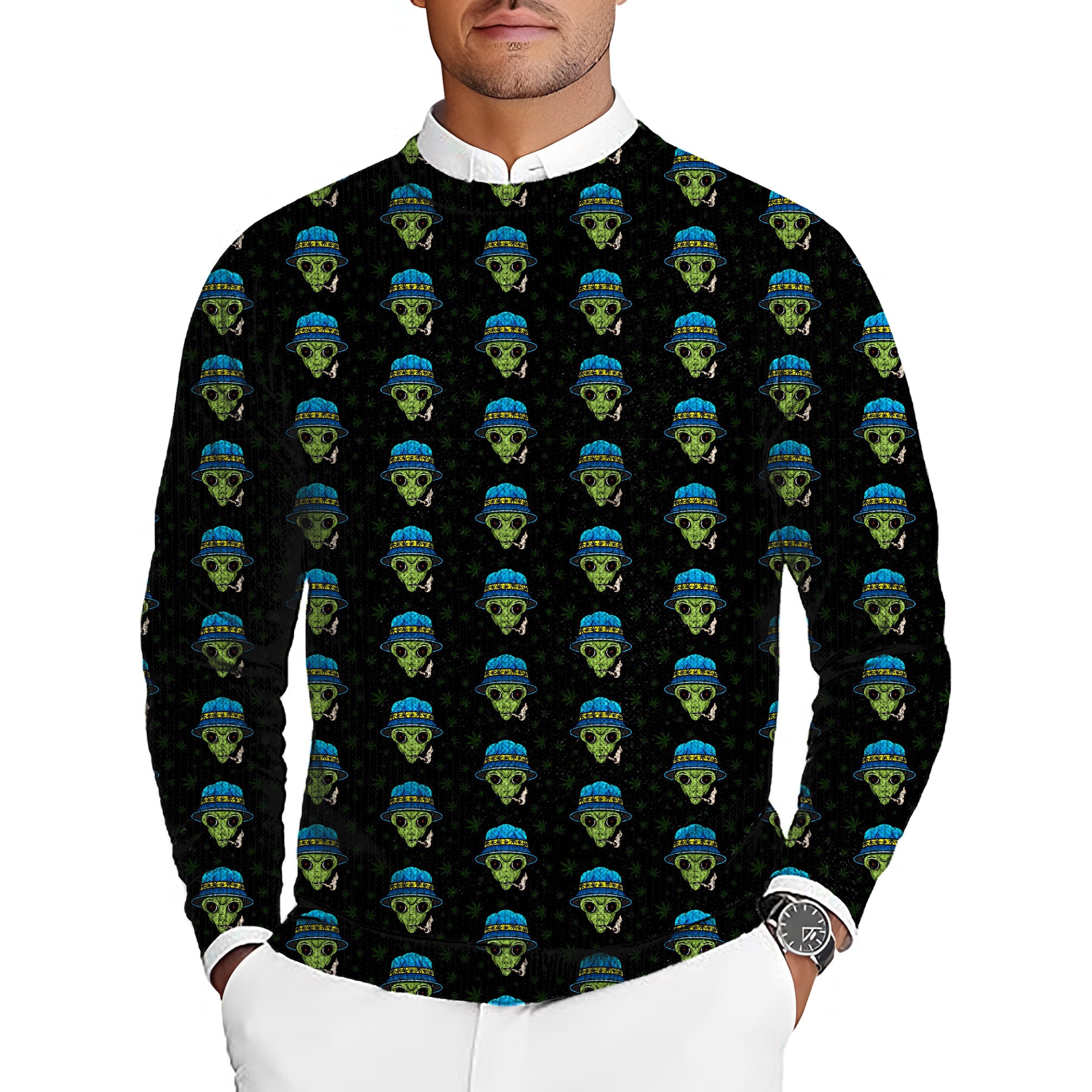 Smokin' Galactic Men's Golf Crewneck Pullover Sweaters Ugly Sweater