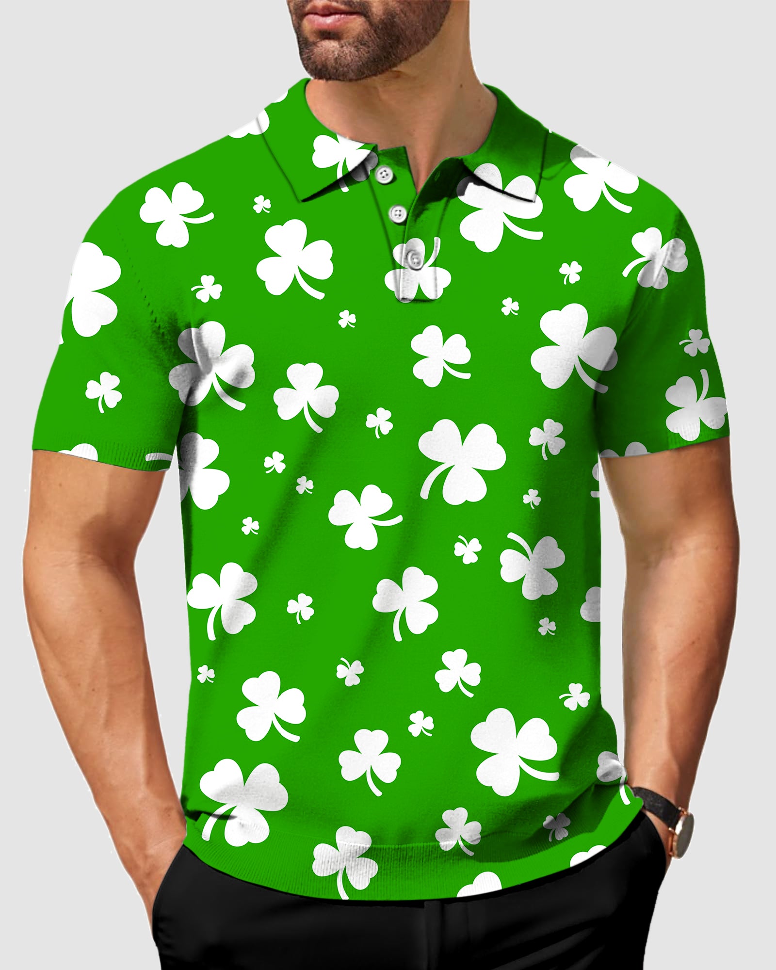 Men's Leaf clover St. Patrick's Day Golf Polo