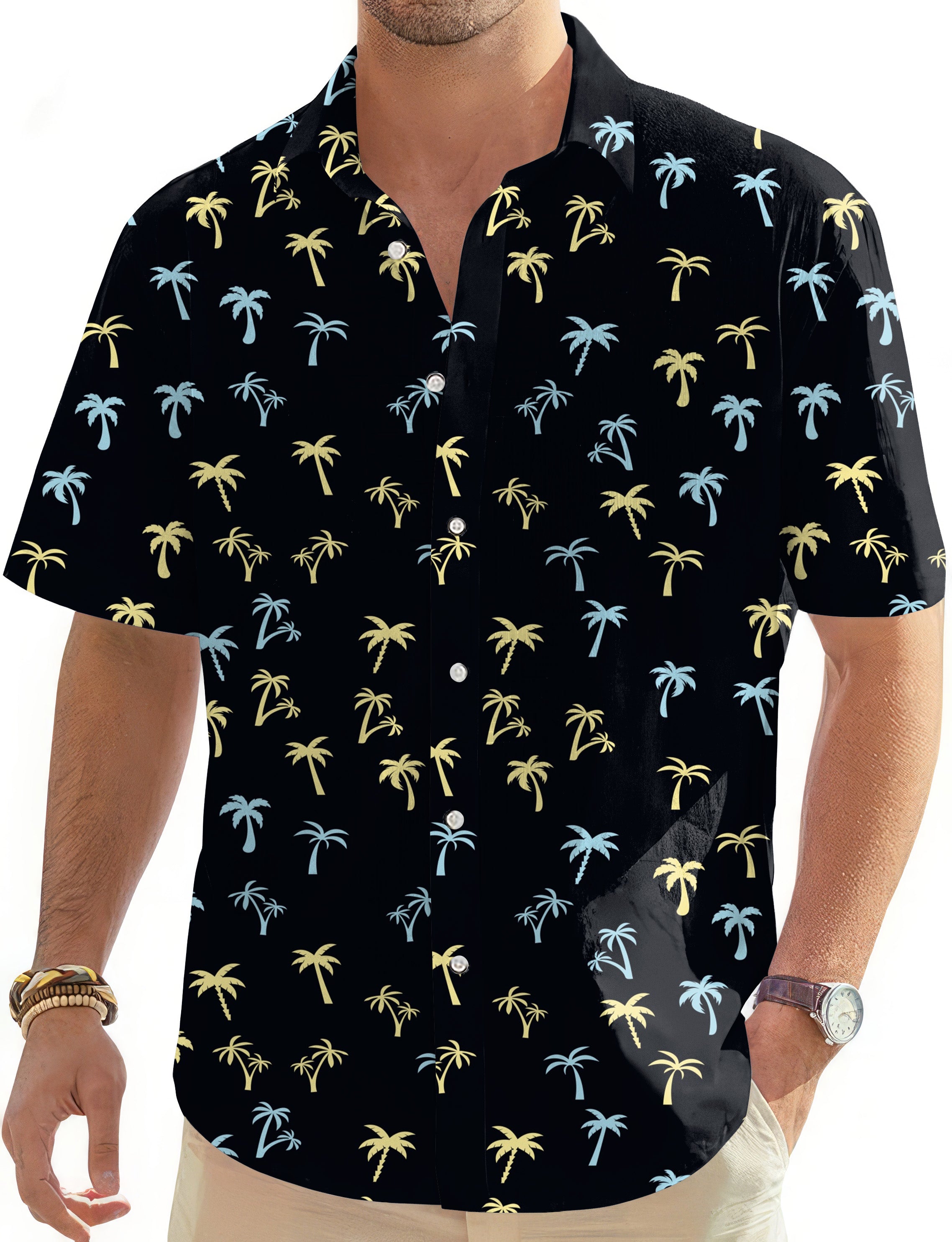 Coconut Palms-Men's Golf Hawaiian Shirts Button Down Shirt