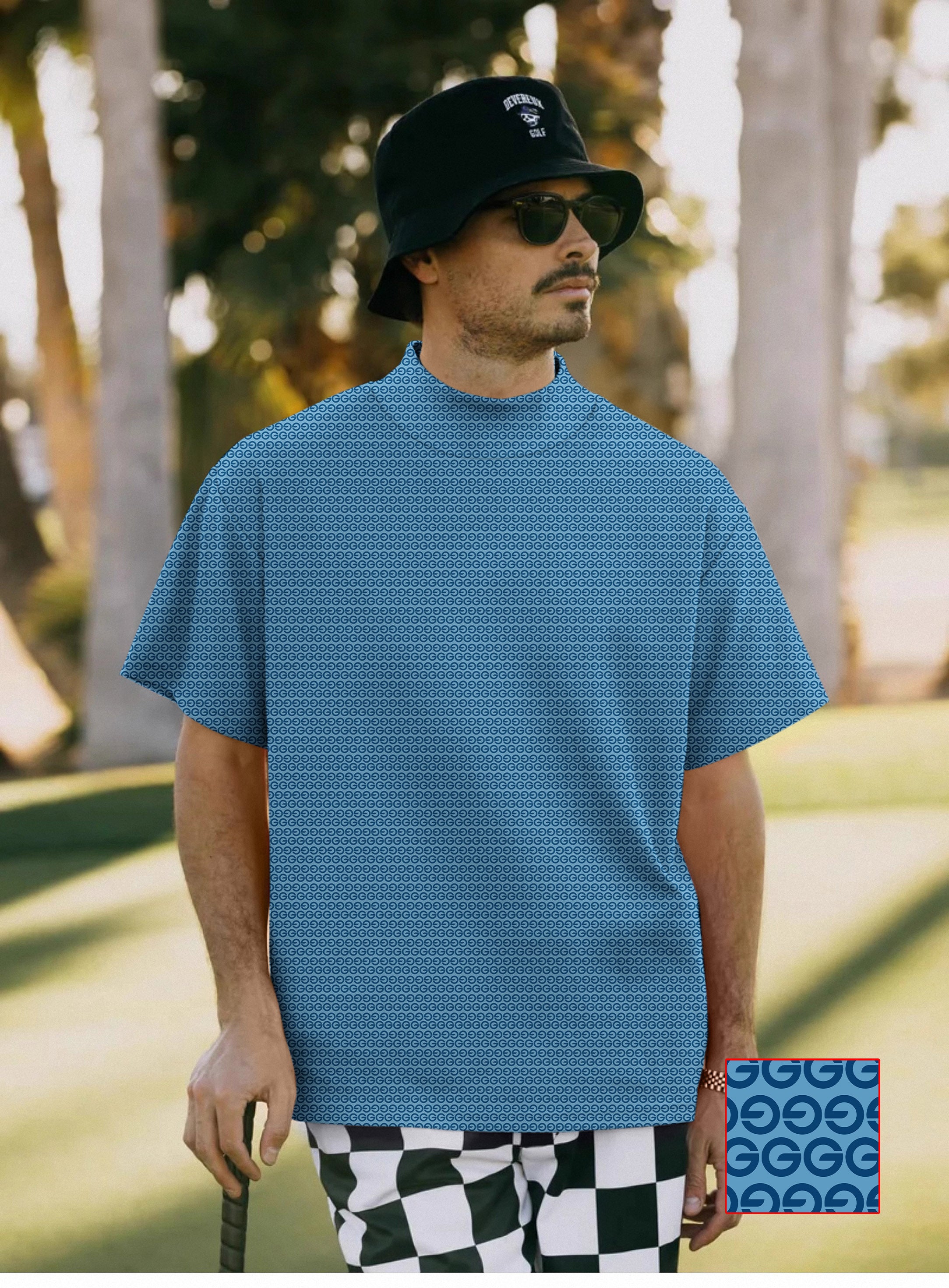 Men's Blue G Pullover High neck Long/Short sleeve T-Shirt