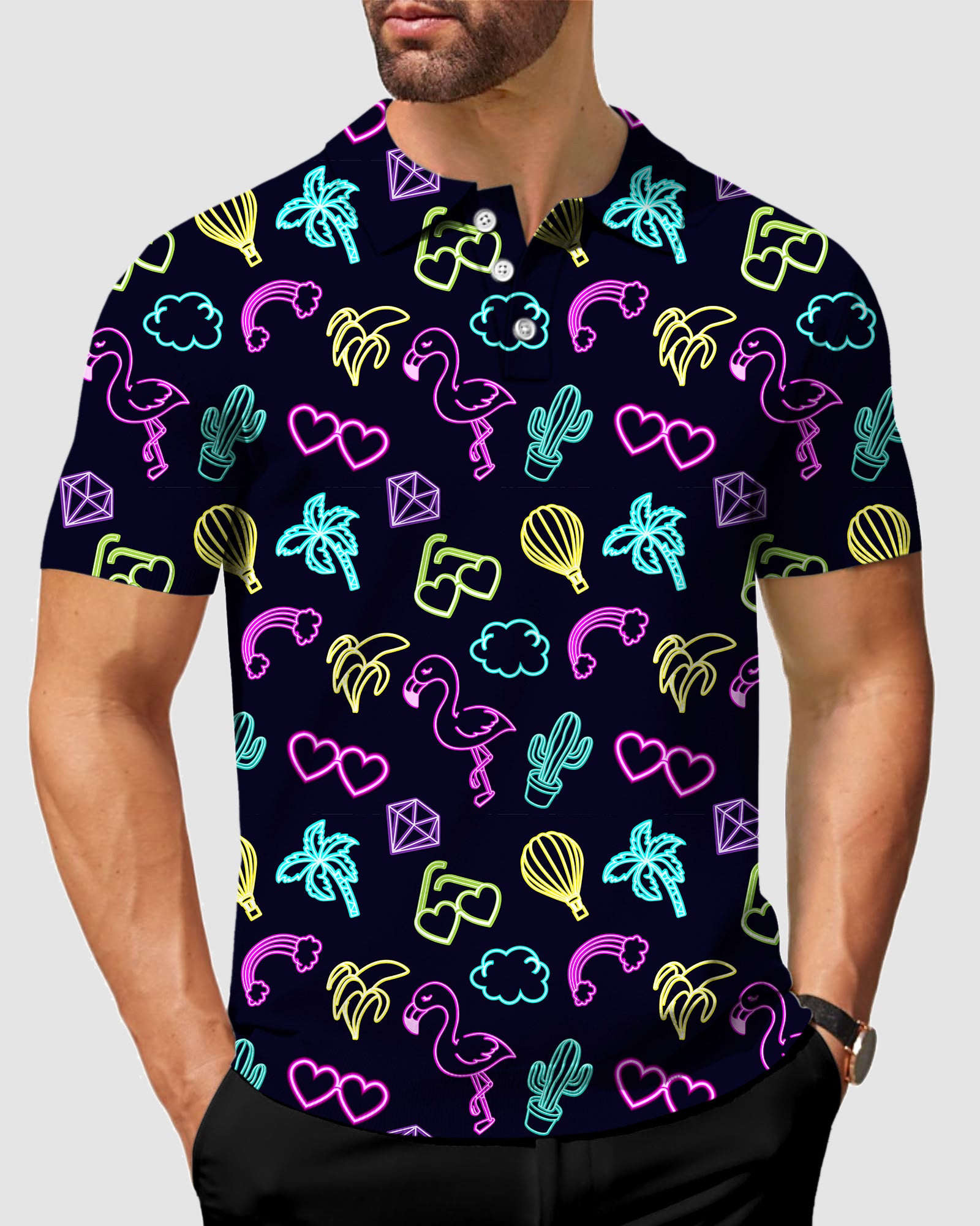 men's golf Neon Flamingo polo