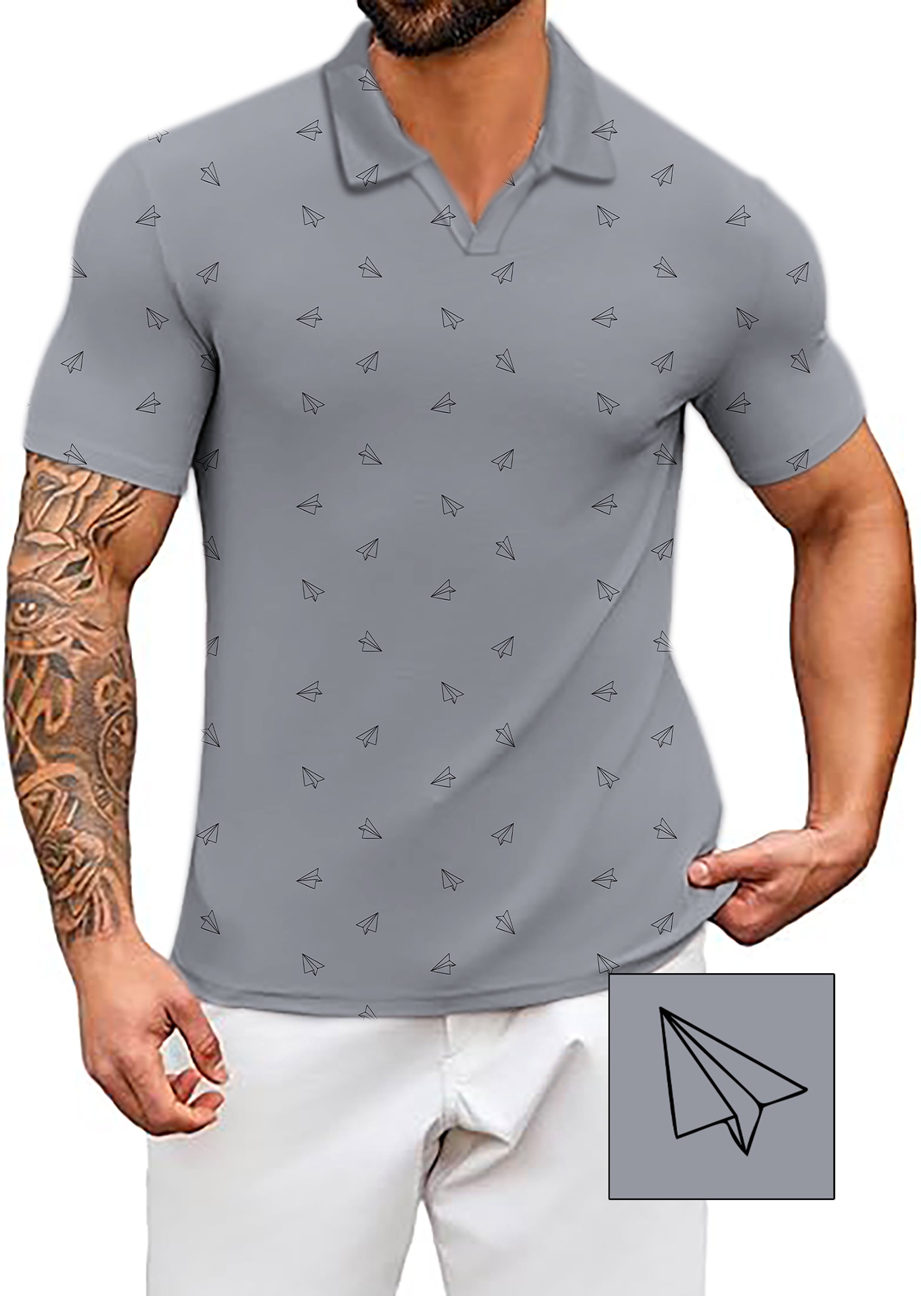 Men's Coconut Palm Paper airplanes Custom The Background Color V Neck Golf Polo Shirts
