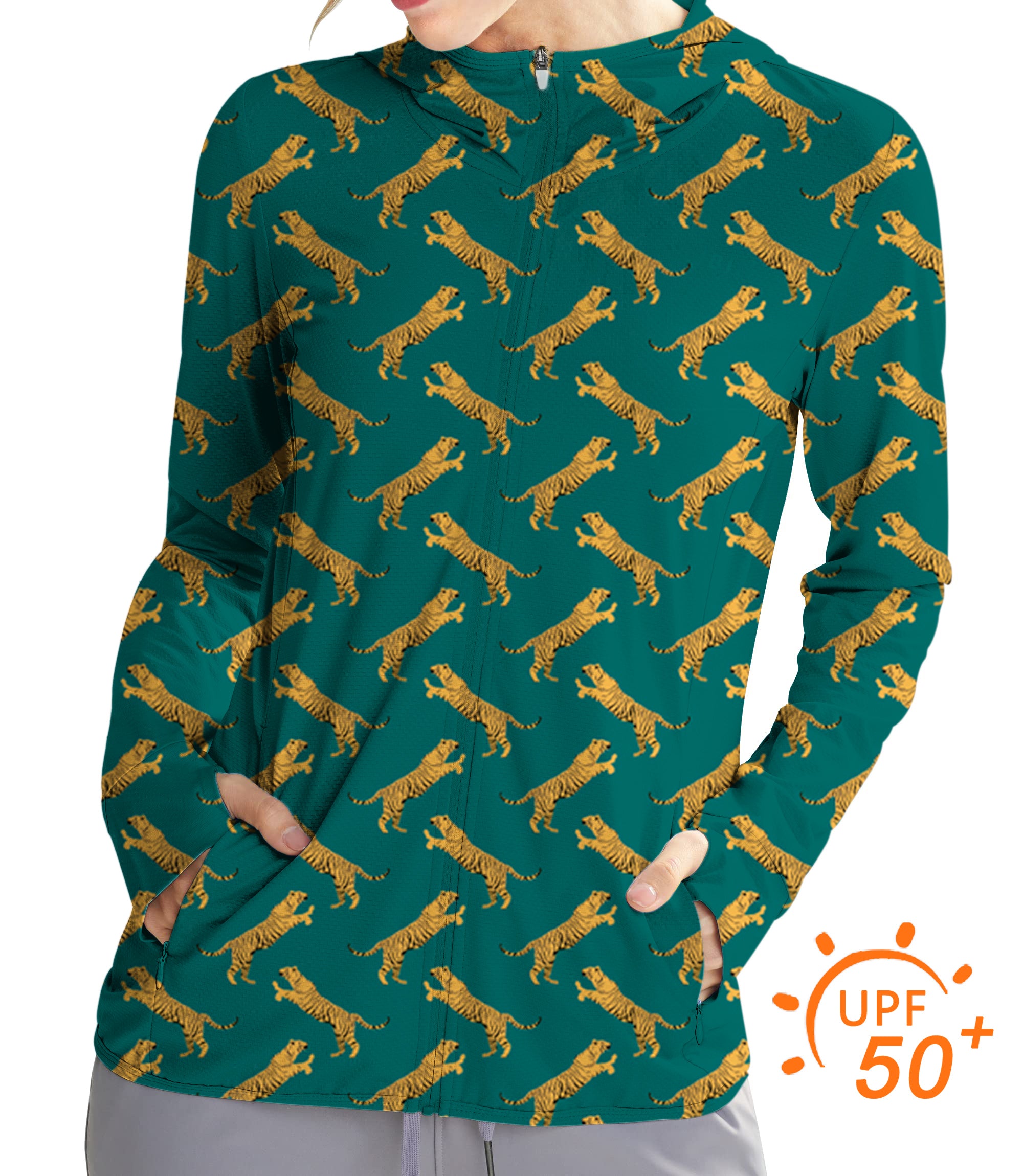 Women's Outdoor green tiger Golf Sun Protection Slim Fit zip hoodies