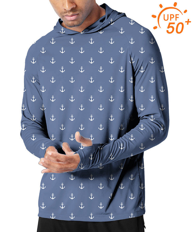 Men's Outdoor Navy Anchor slim fit hoodie with UPF 50+ sun protection and moisture-wicking fabric