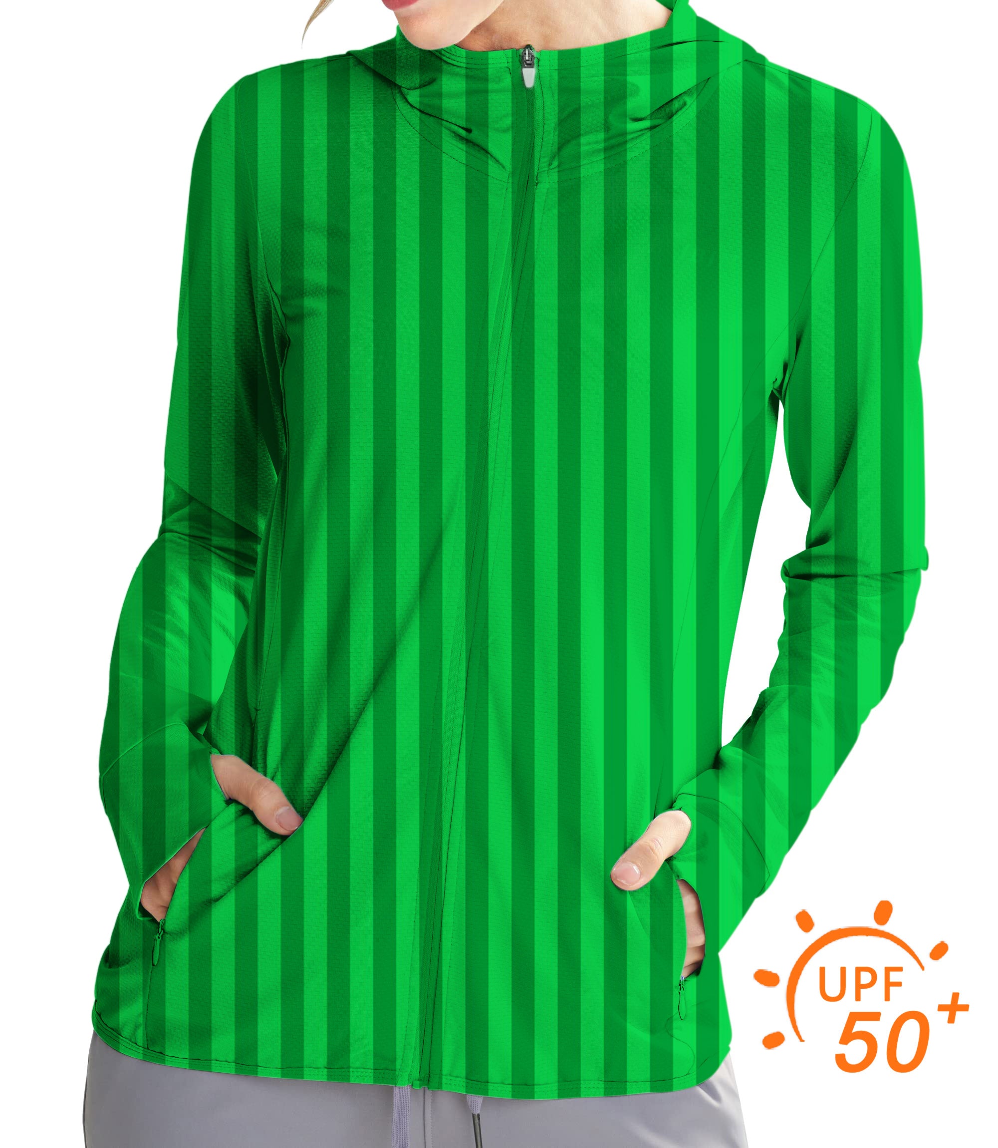 Women's Outdoor green Vertical stripe Golf Sun Protection Slim Fit zip hoodies