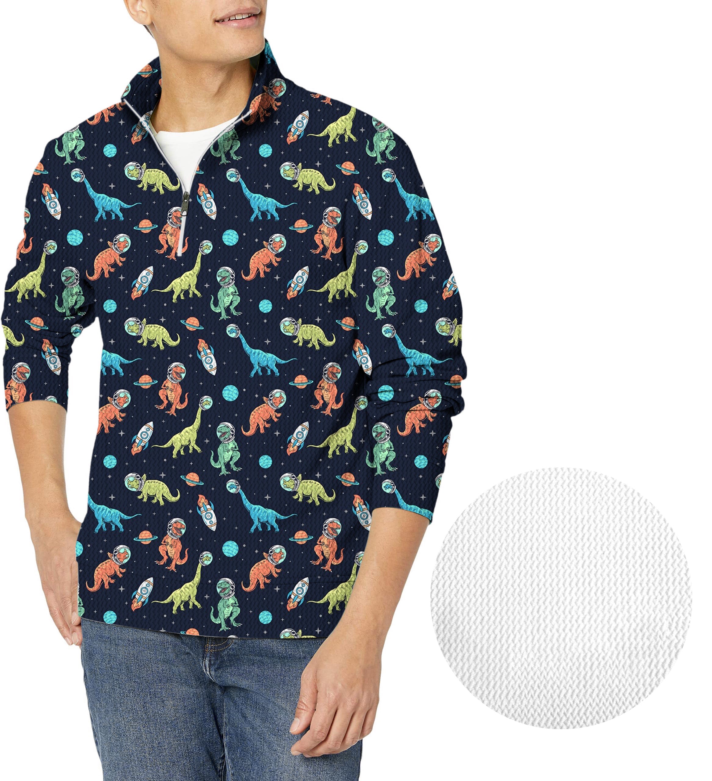 Space Dinosaur-Men's Golf Waffle Zipper Pullover