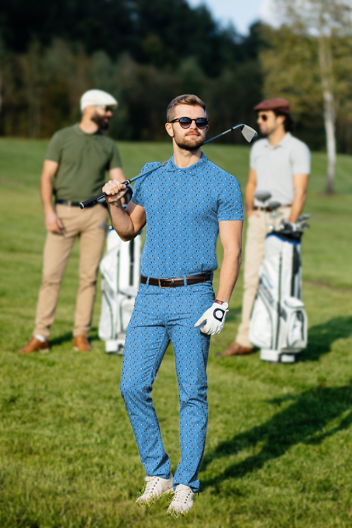 Men's Golf Set Polo+Pants Sky-blue golf life
