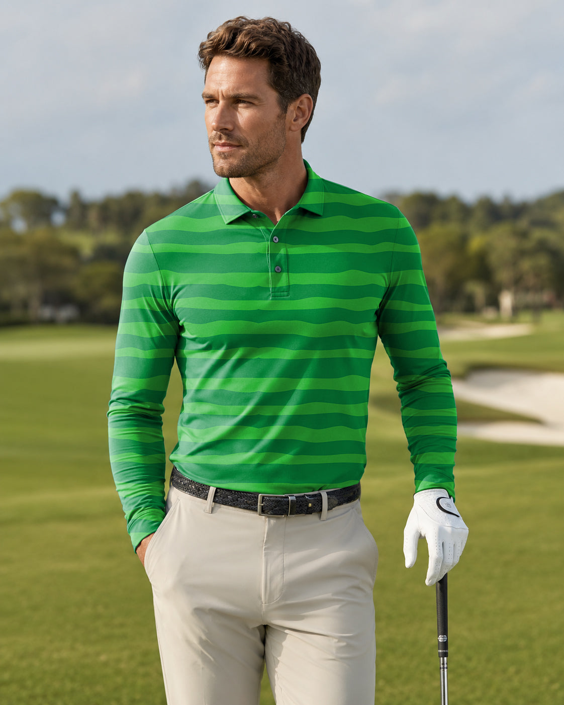 Men's Horizontal watermelon stripes Long-sleeved Polo
