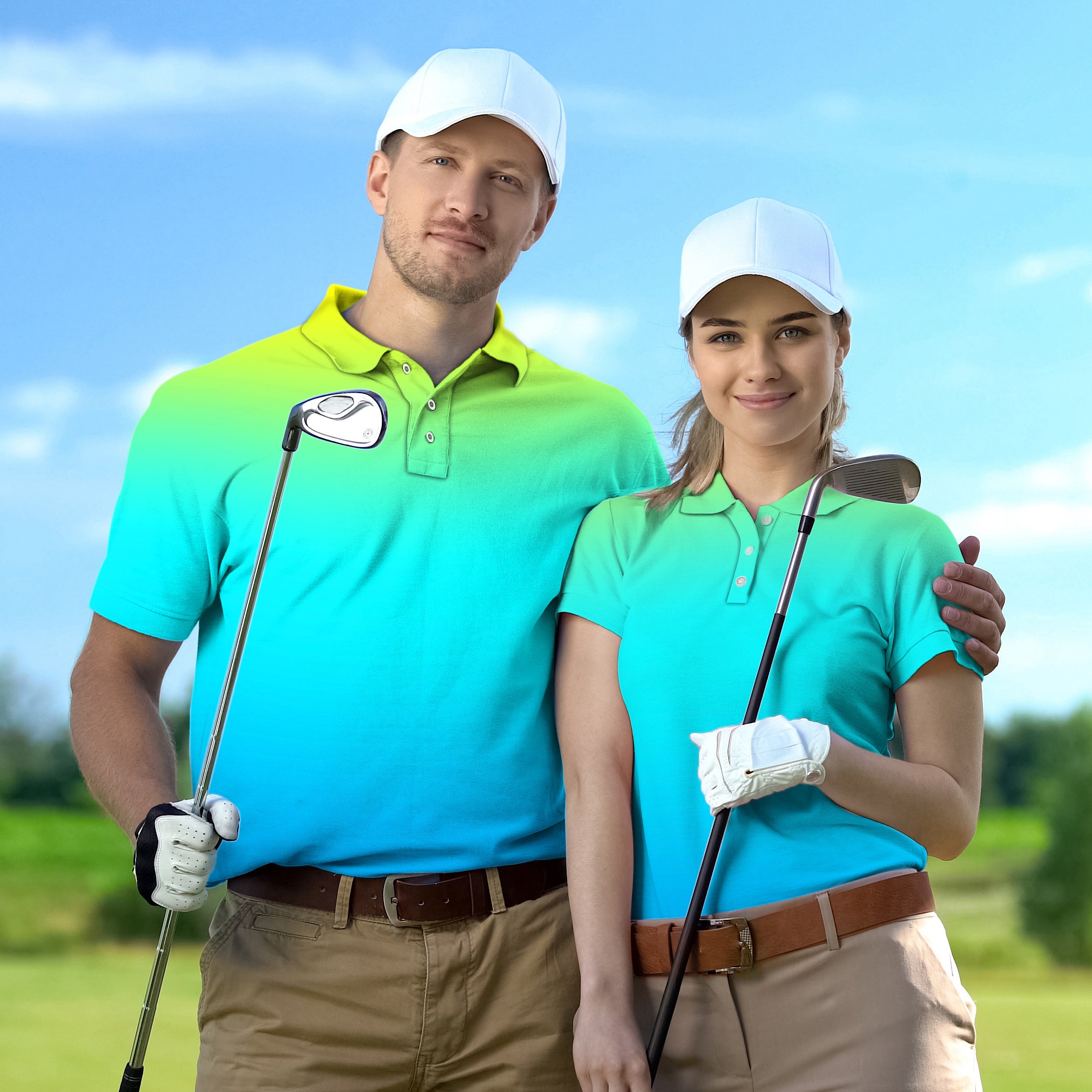 Golf Polo Couple Family set Neon Gradients tournament