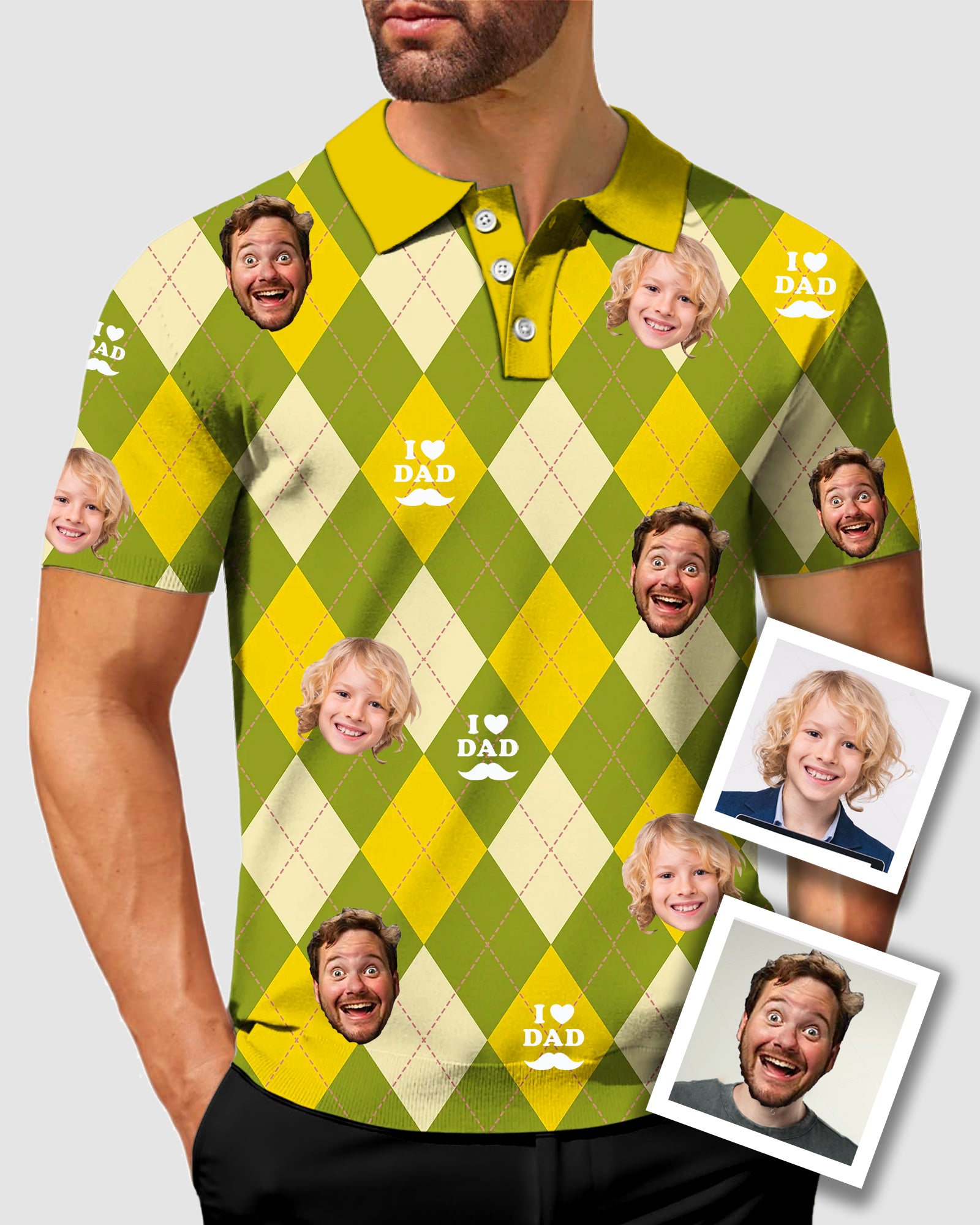 Men's To My Dad Custom Face Yollow Argyle Men's Golf Polo Father's Day Gift  Polo