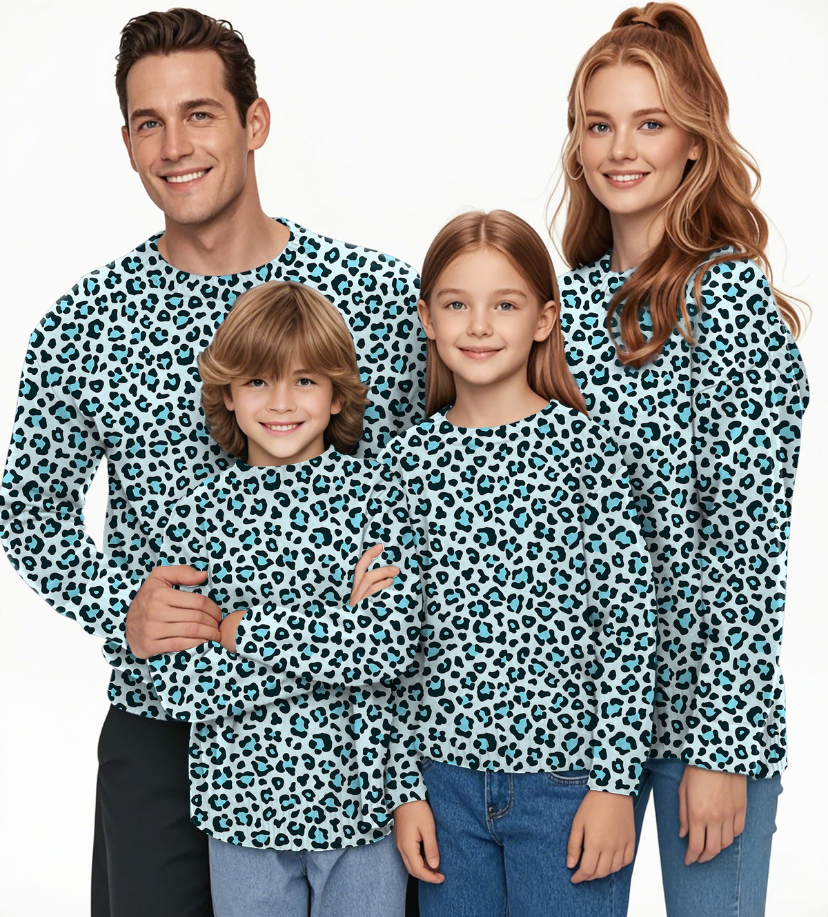 Blue leopard print Crewneck Pullover Ugly Sweater Men Women boy girl family