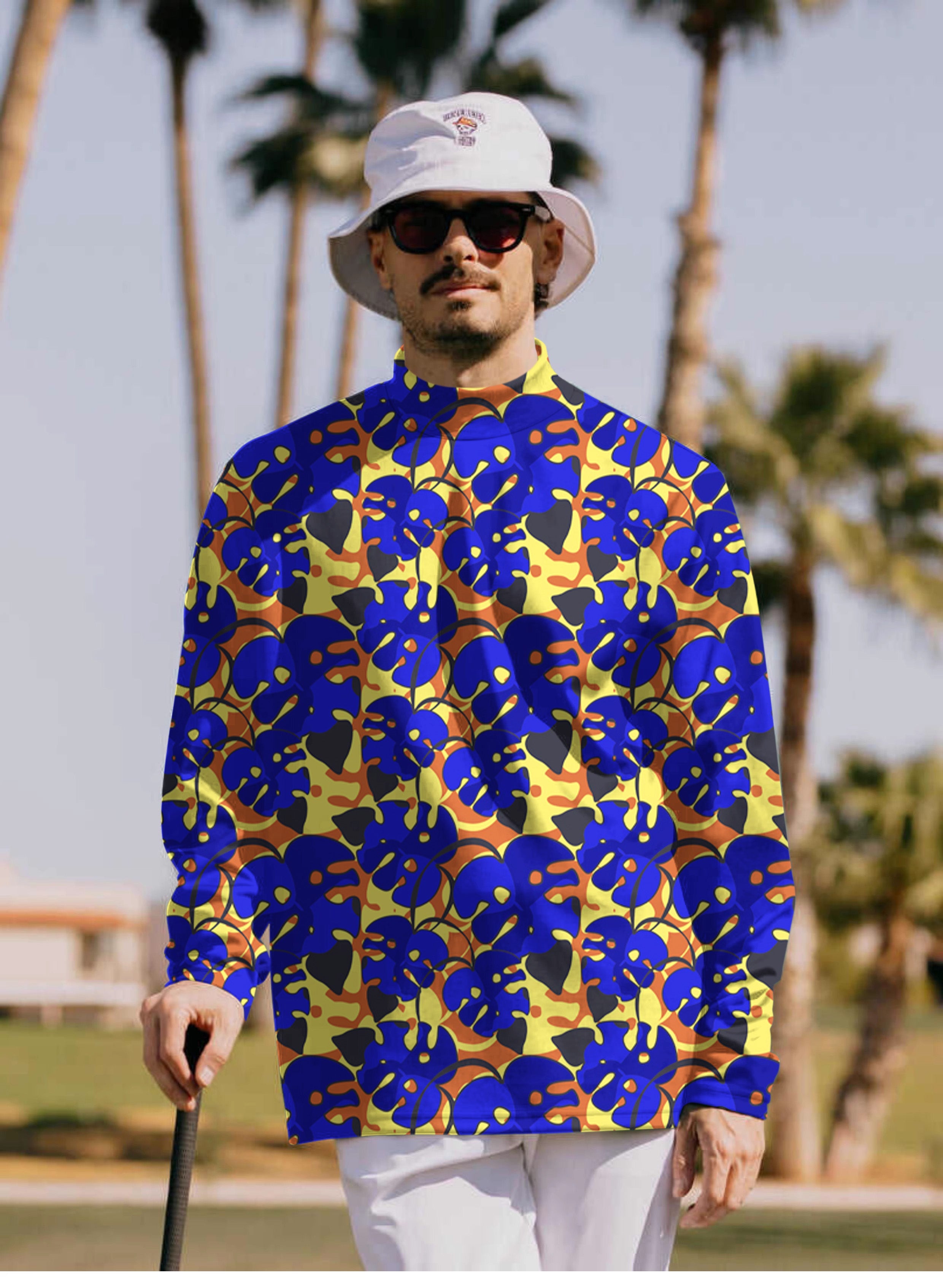 Men's tropical leaves and plants Pullover High neck Long/Short sleeve T-Shirt