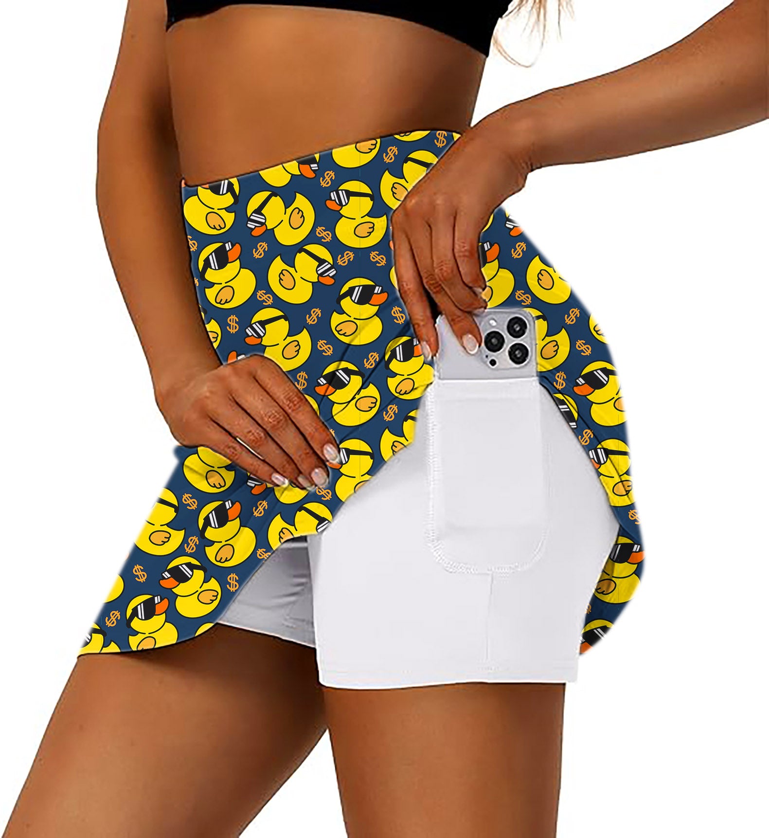 Women's Yellow duck Golf Skirts Inner Shorts Pocket