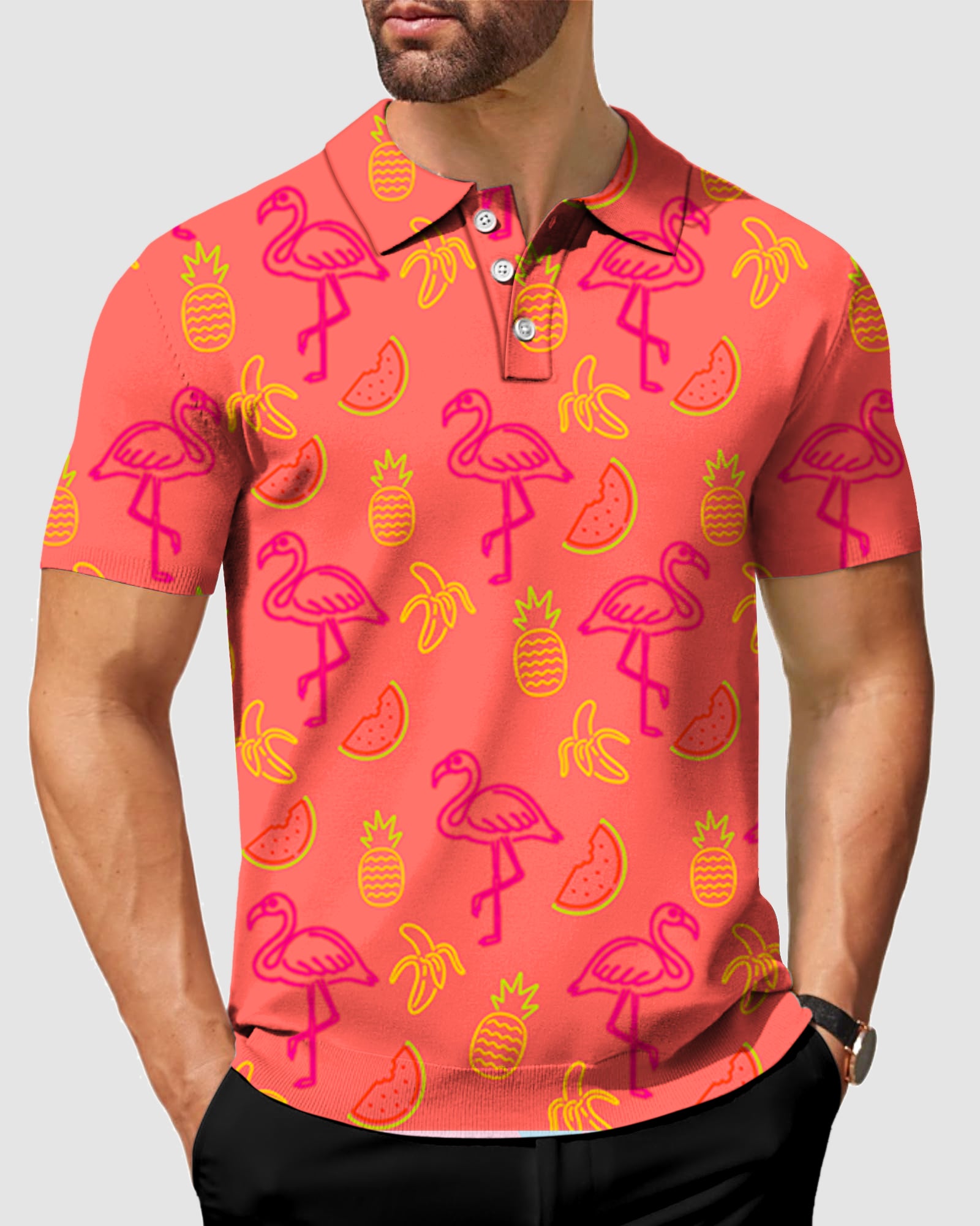 Men's Fruity Flamingo golf polo