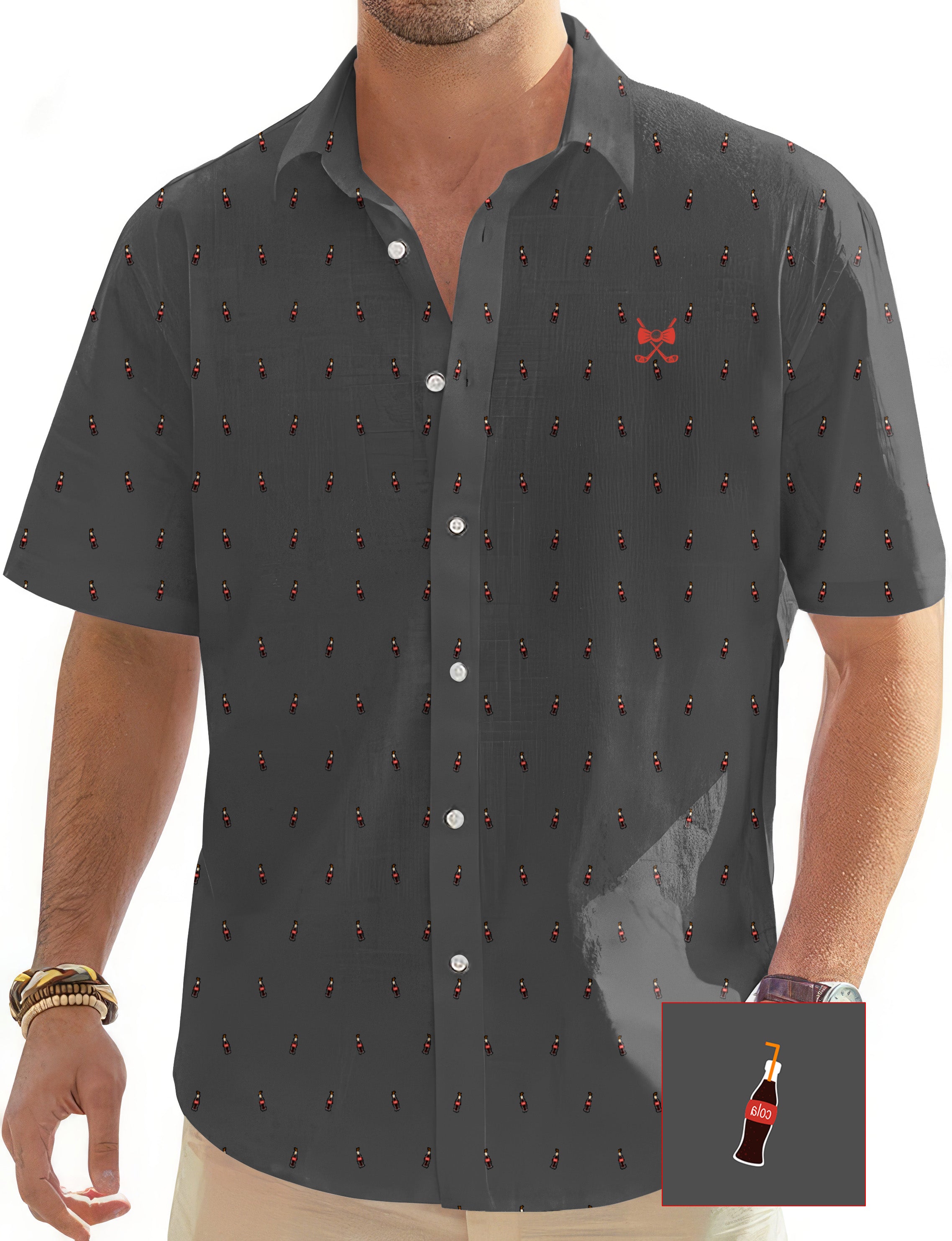 Charcoal Cola Glass Bottle Men's Golf Hawaiian Shirts Button Down Shirt