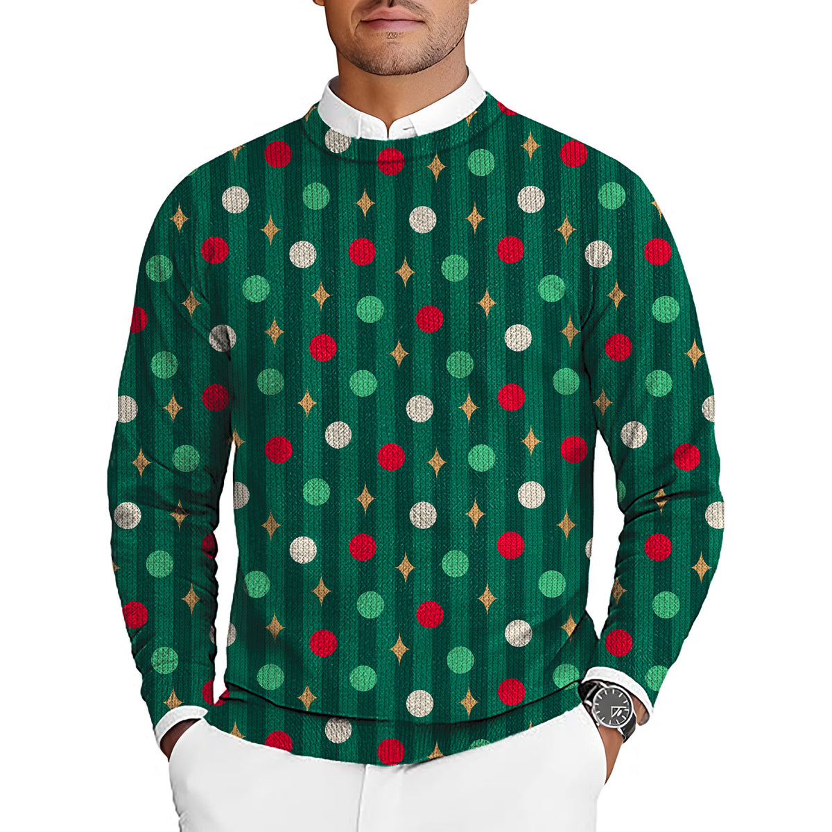 Green Christmas Lollipops Men's Golf Crewneck Pullover Sweaters Ugly Sweater