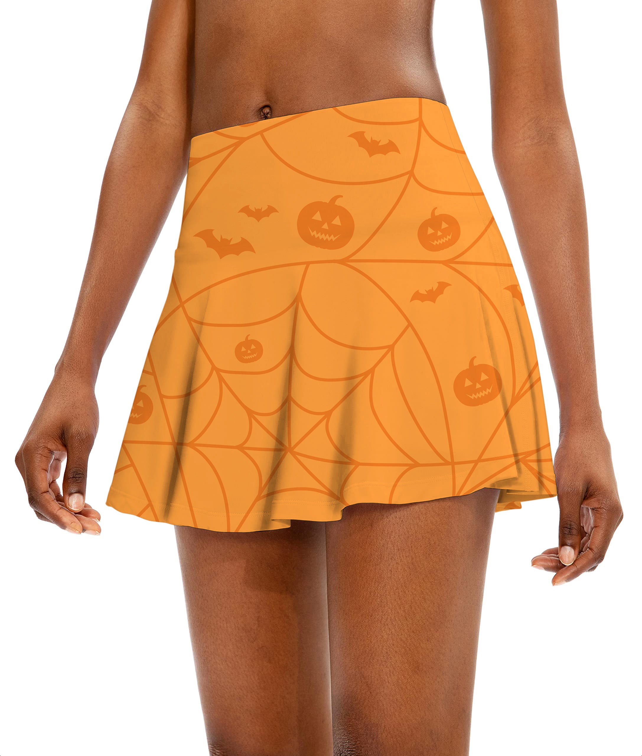 Halloween Spiderweb Pumpkin Women's Athletic Golf Skorts Flared Skirts