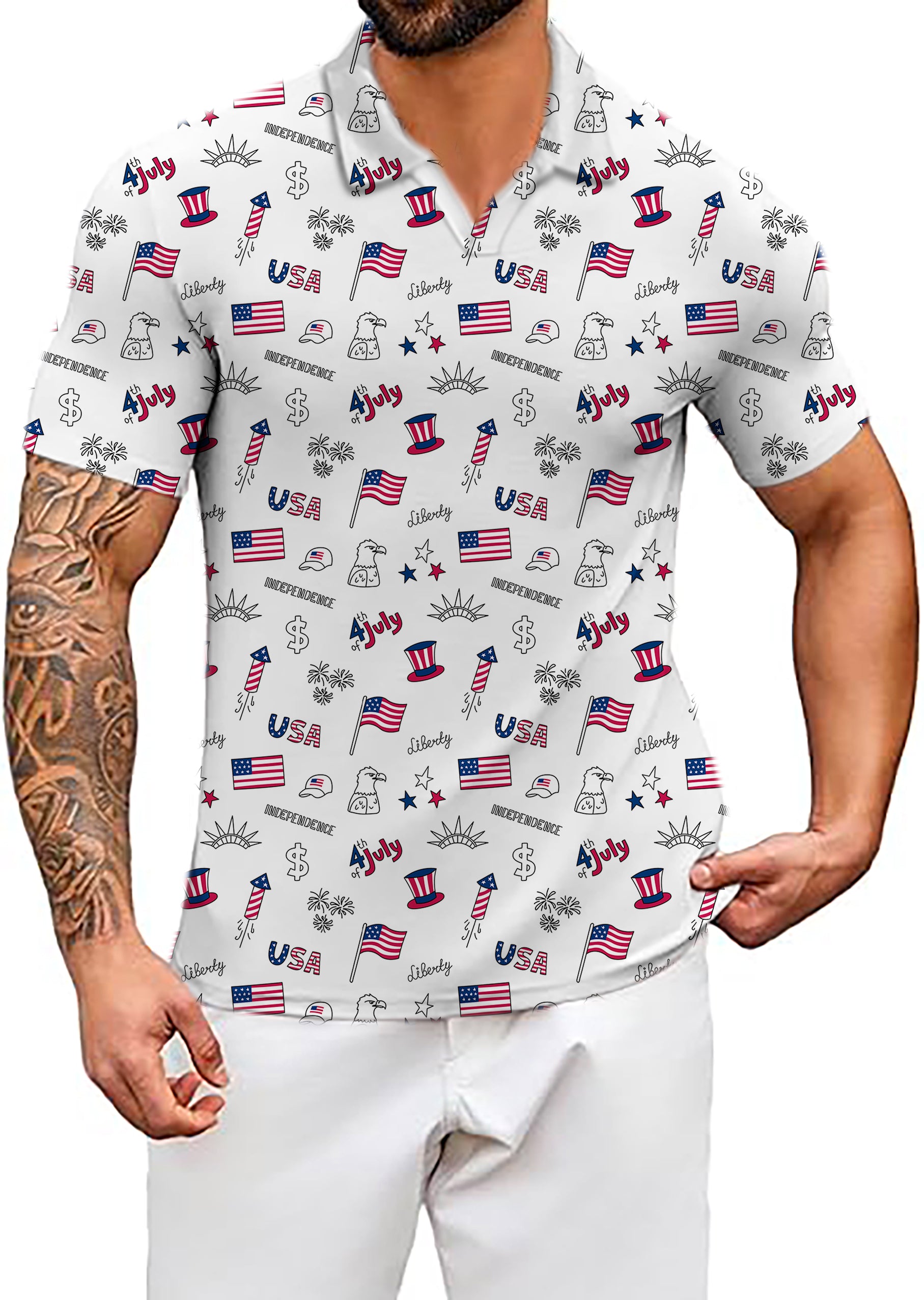 Men's American flag V Neck Golf Polo Shirts