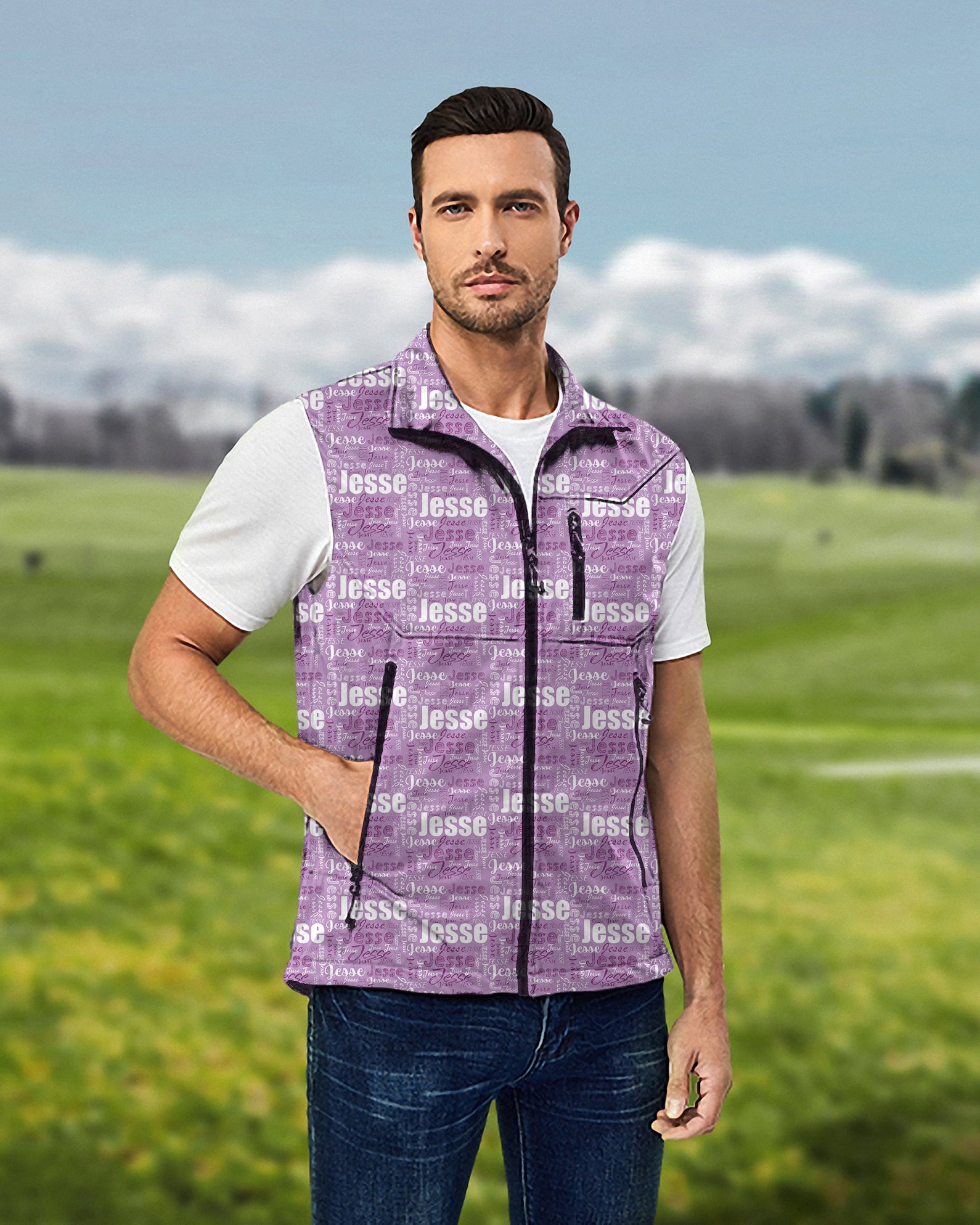 Men's Custom name amethyst Lightweight Softshell Vest Sleeveless Jacket for Golf Windproof Waterproof