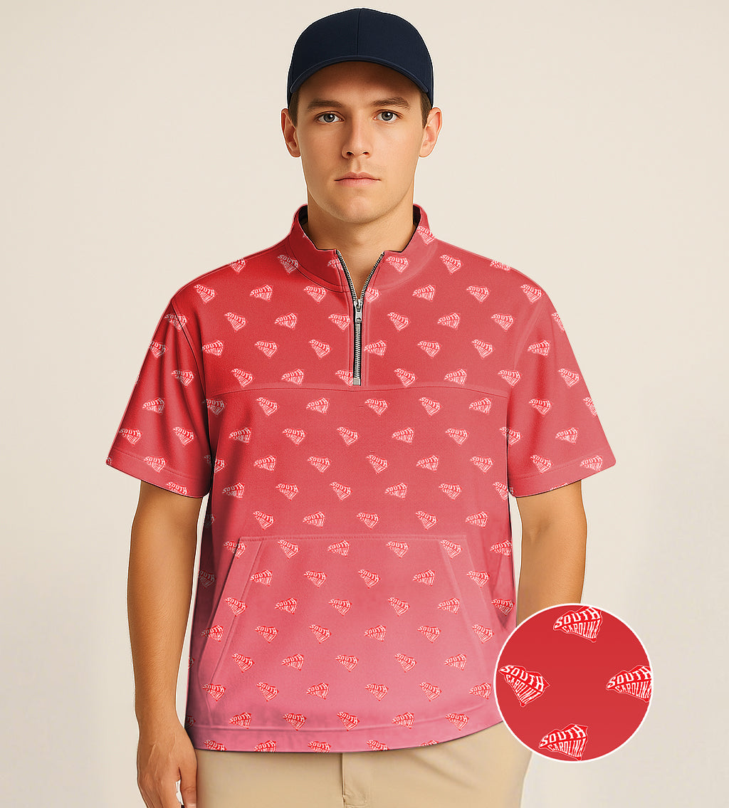 Men's Short Sleeve Quarter Zip Golf Pullover Red South Carolina Embroidery