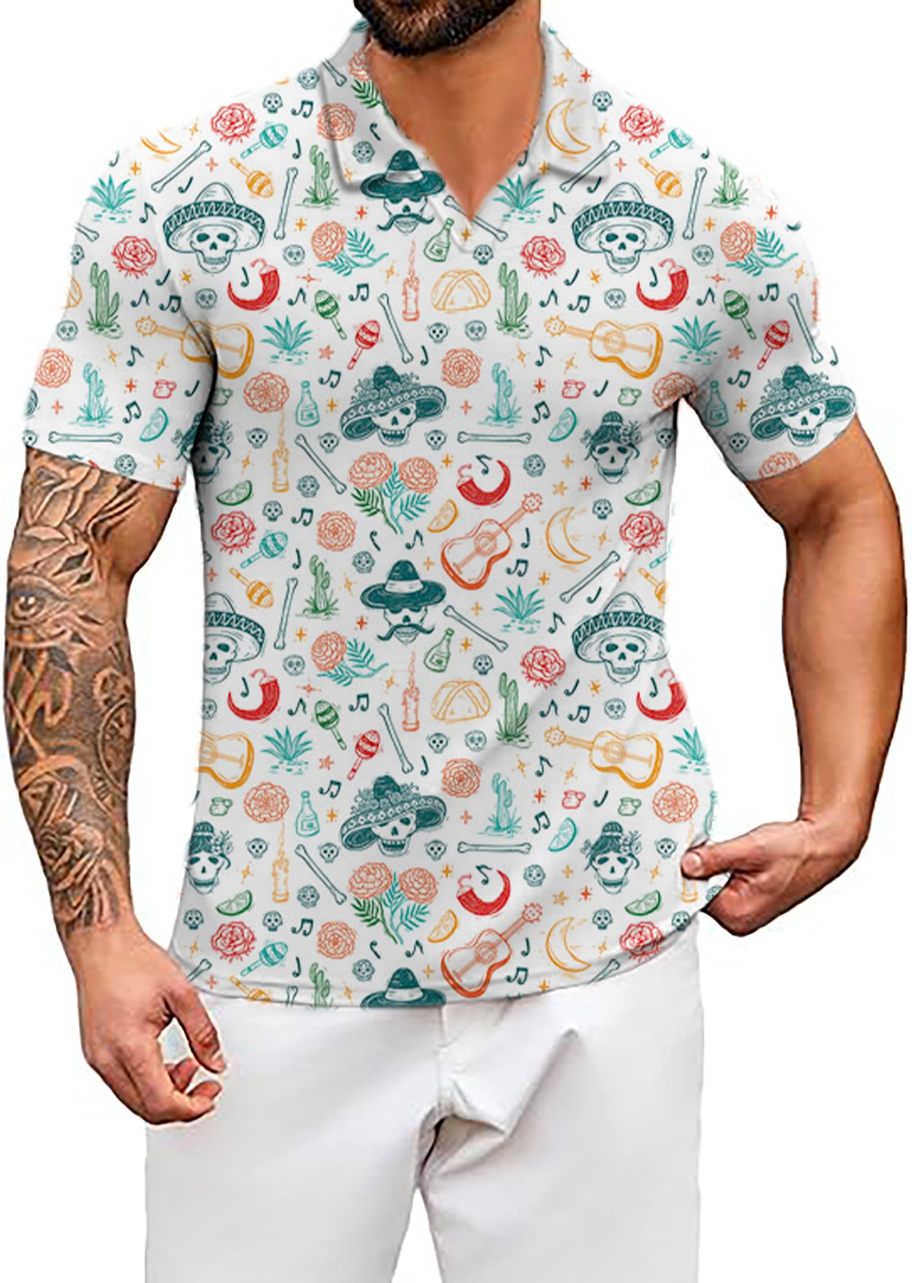 Men's skull V Neck Golf Polo Shirts