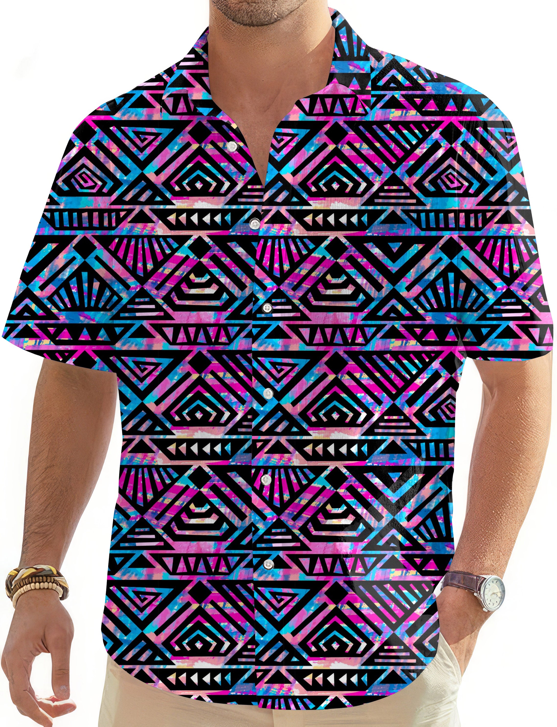 Purple grid-Men's Golf Hawaiian Shirts Button Down Shirt