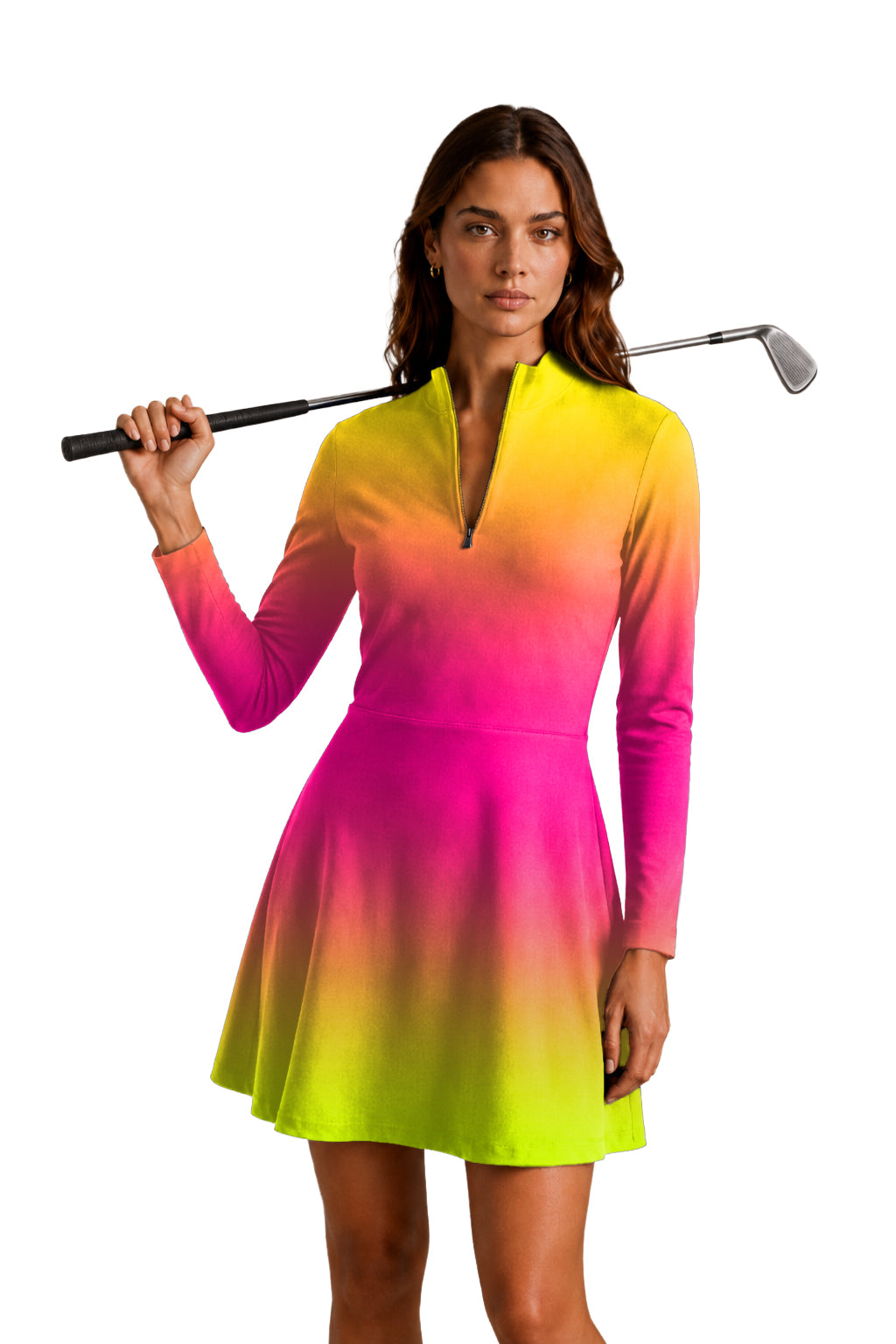 Neon Gradients Women's Golf Long Sleeve Zipper Dresses Comes with separate matching shorts