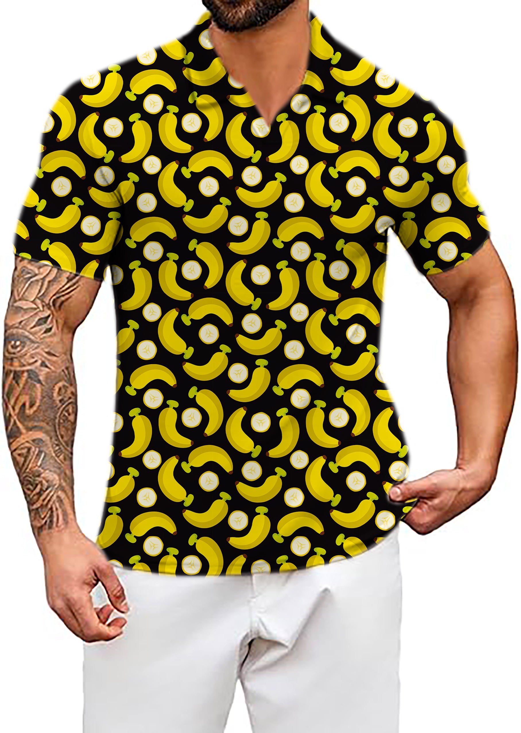 Men's Coconut Palm Halloween Bananas And Banana Peels V Neck Golf Polo Shirts