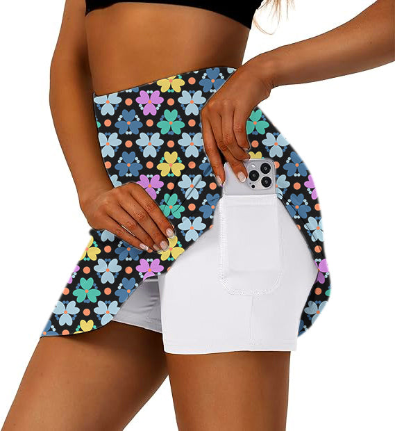 Women's Modern Flowers Golf Skirts Inner Shorts Pocket