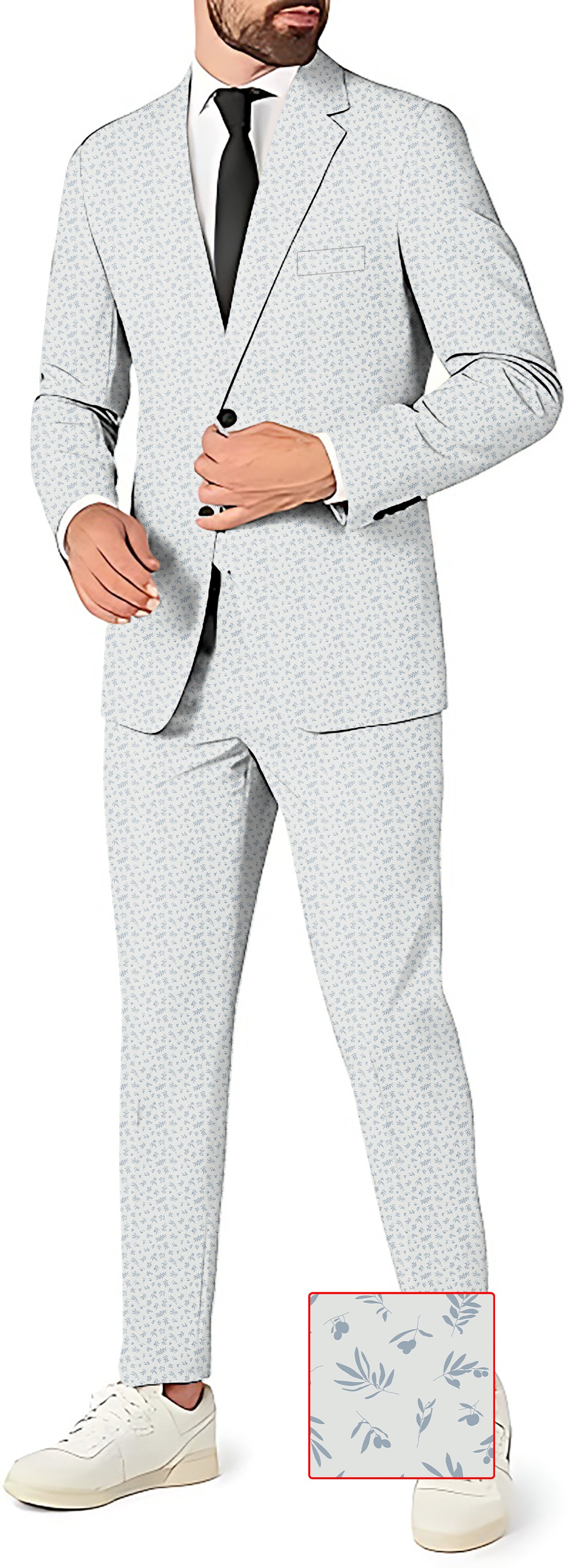 Leaves and Fruits Men's Party Costume suit set with blazer, pants, and vest in light pattern