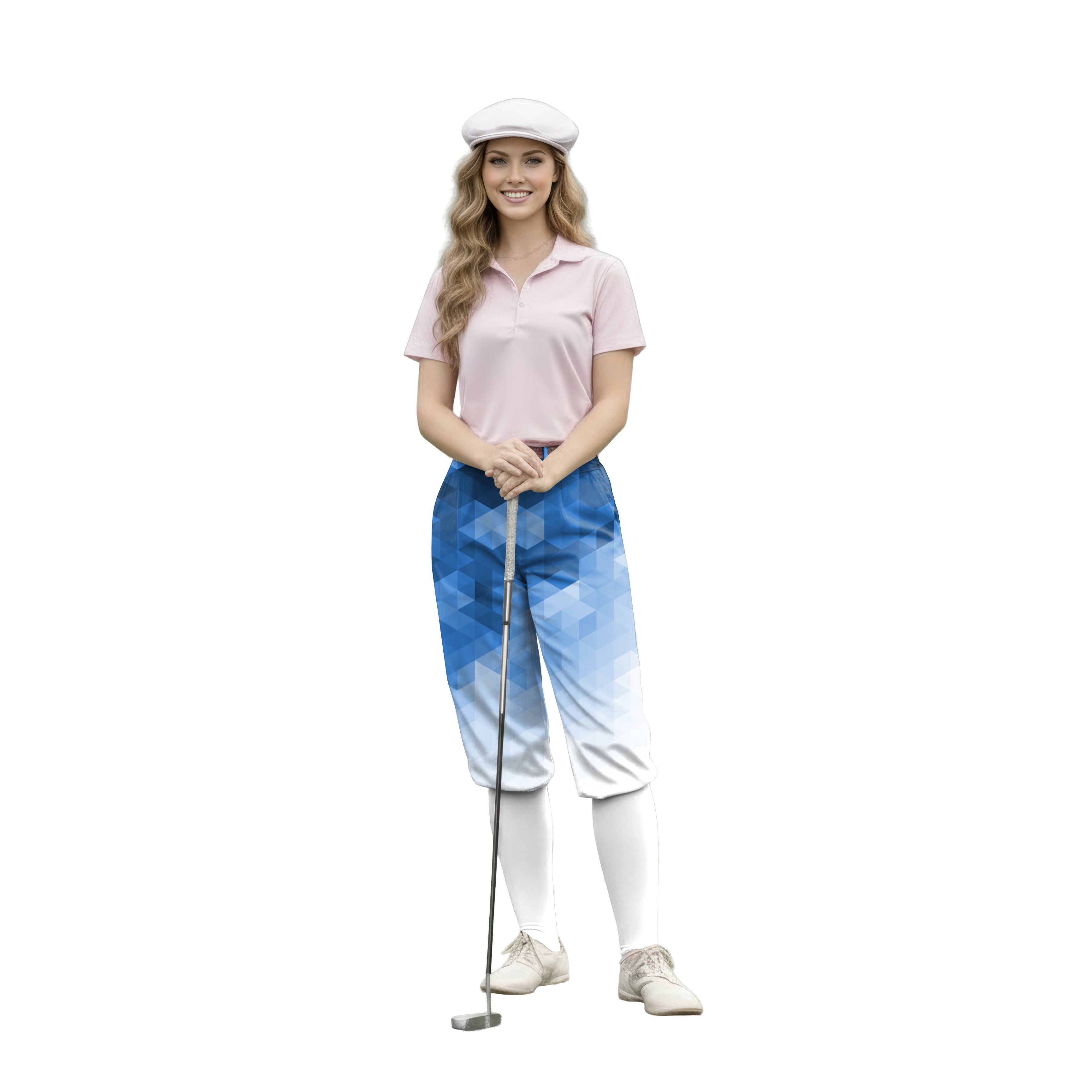 Personalize And Add To Cart Abstract Blue Background With Triangular Pattern Womens Golf Knickers Pants