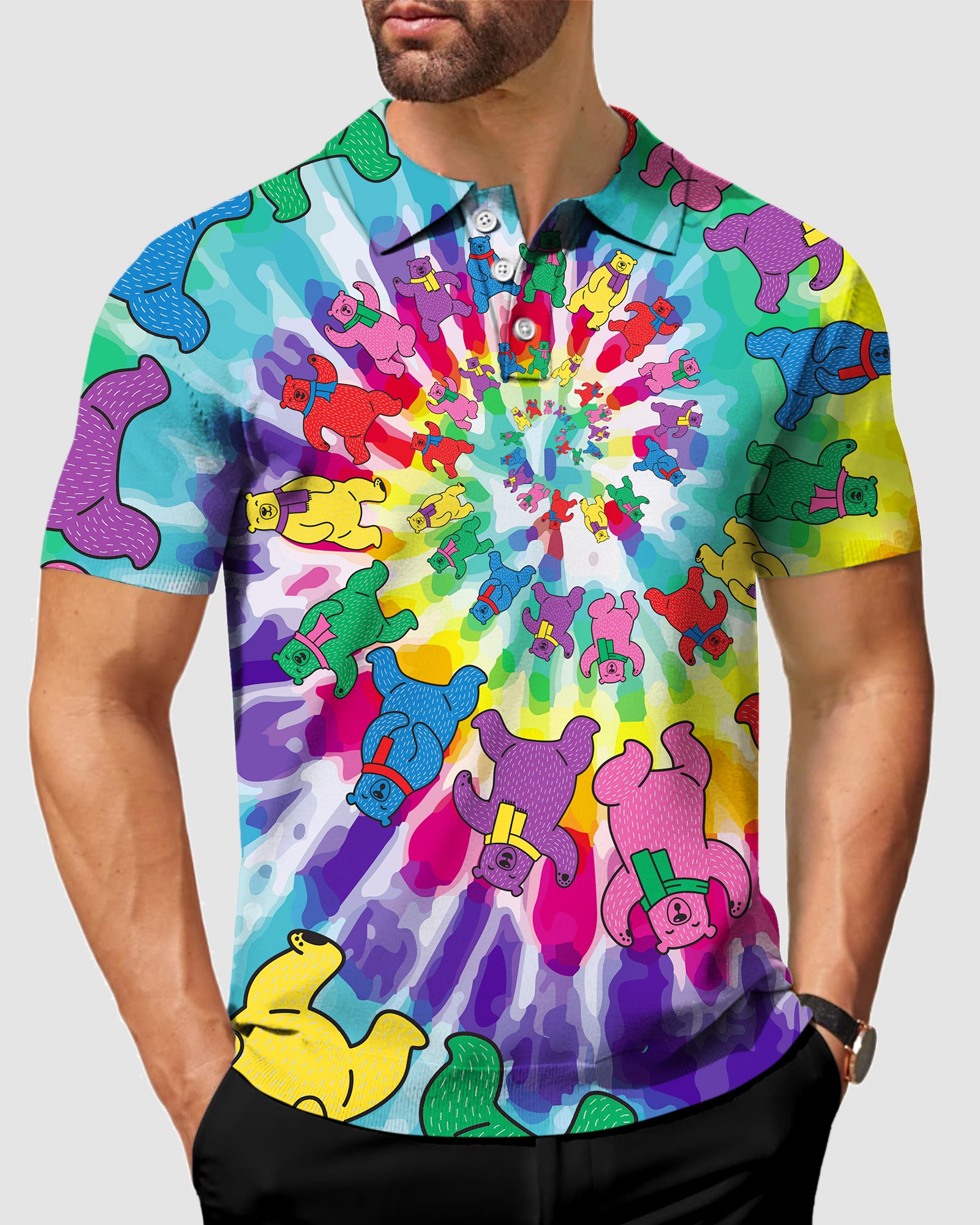 Men's Kaleidoscope Bear Golf Polo
