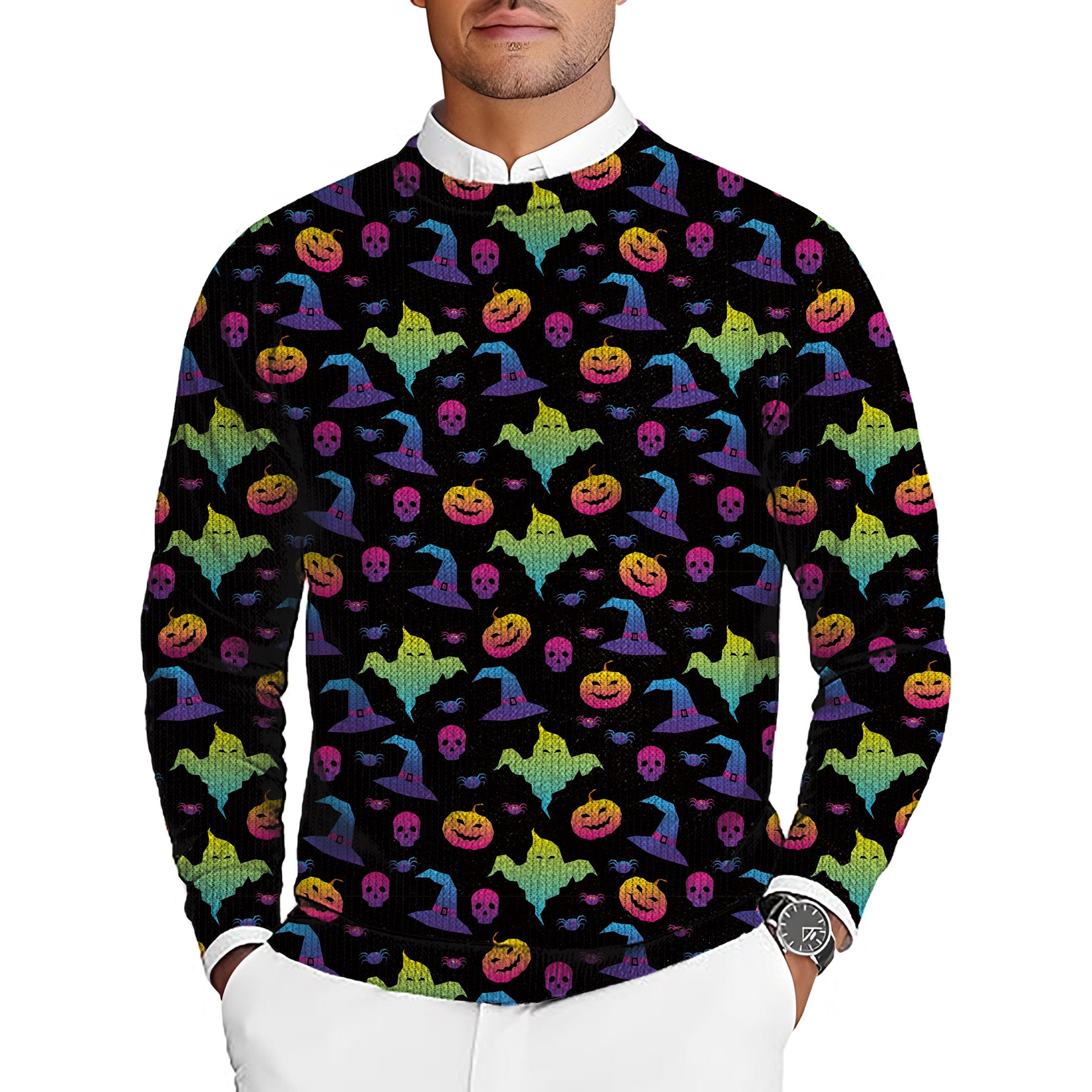 Neon Halloween Men's Golf Crewneck Pullover Sweaters Ugly Sweater